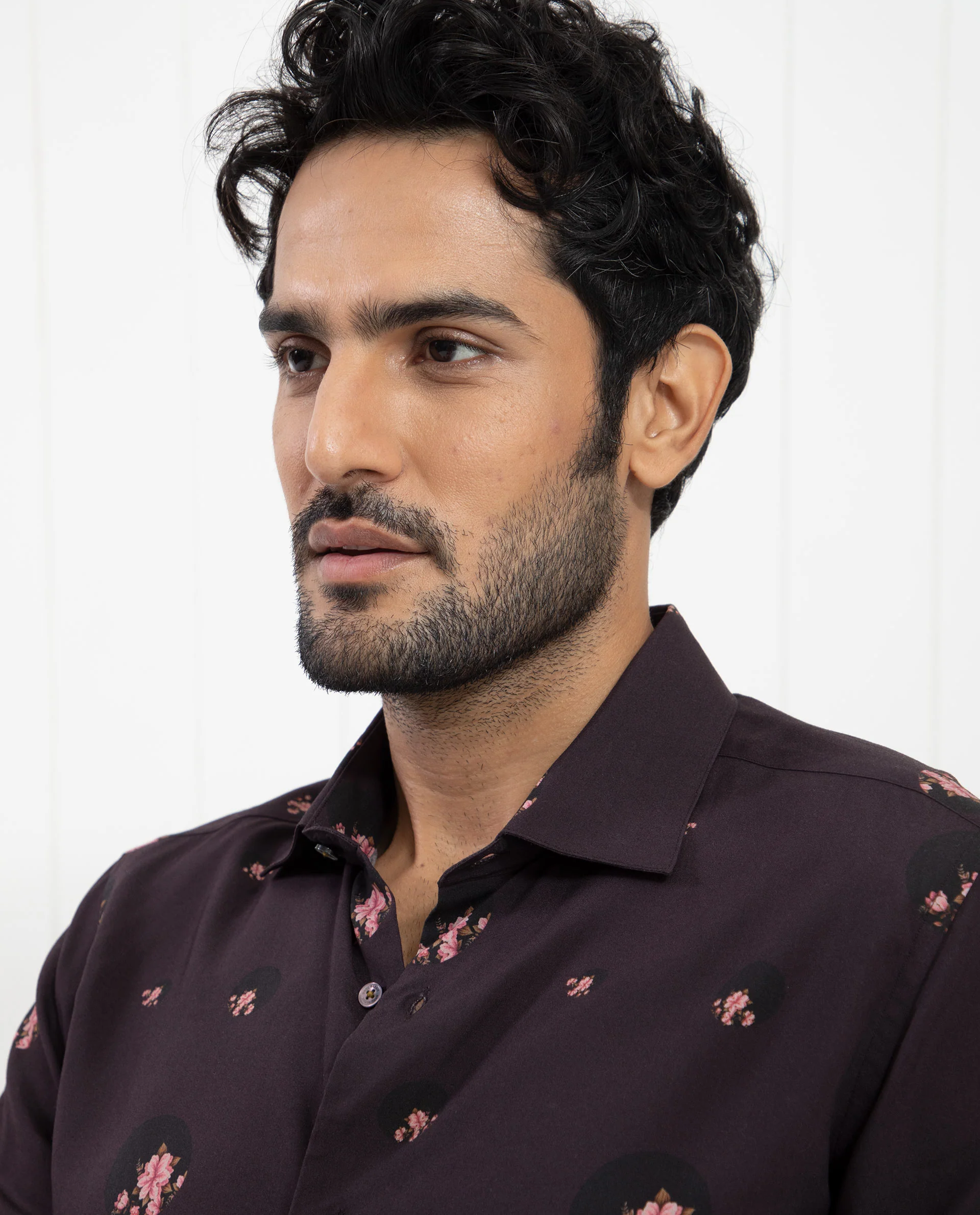 Rare Rabbit Men's Mali Dark Purple Viscose Floral Print Regular Fit Full Sleeve Collared Shirt - Image 4