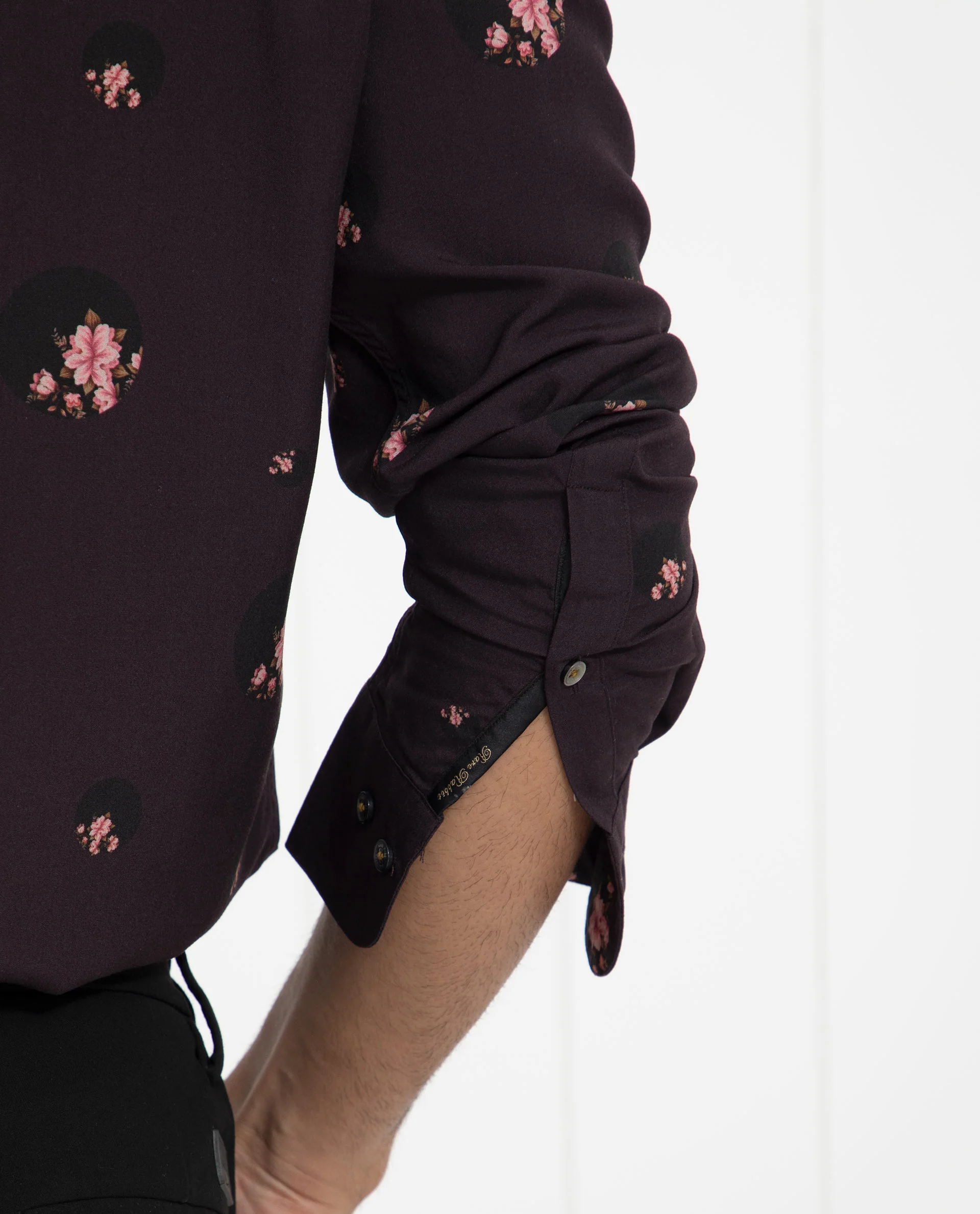 Rare Rabbit Men's Mali Dark Purple Viscose Floral Print Regular Fit Full Sleeve Collared Shirt - Image 5