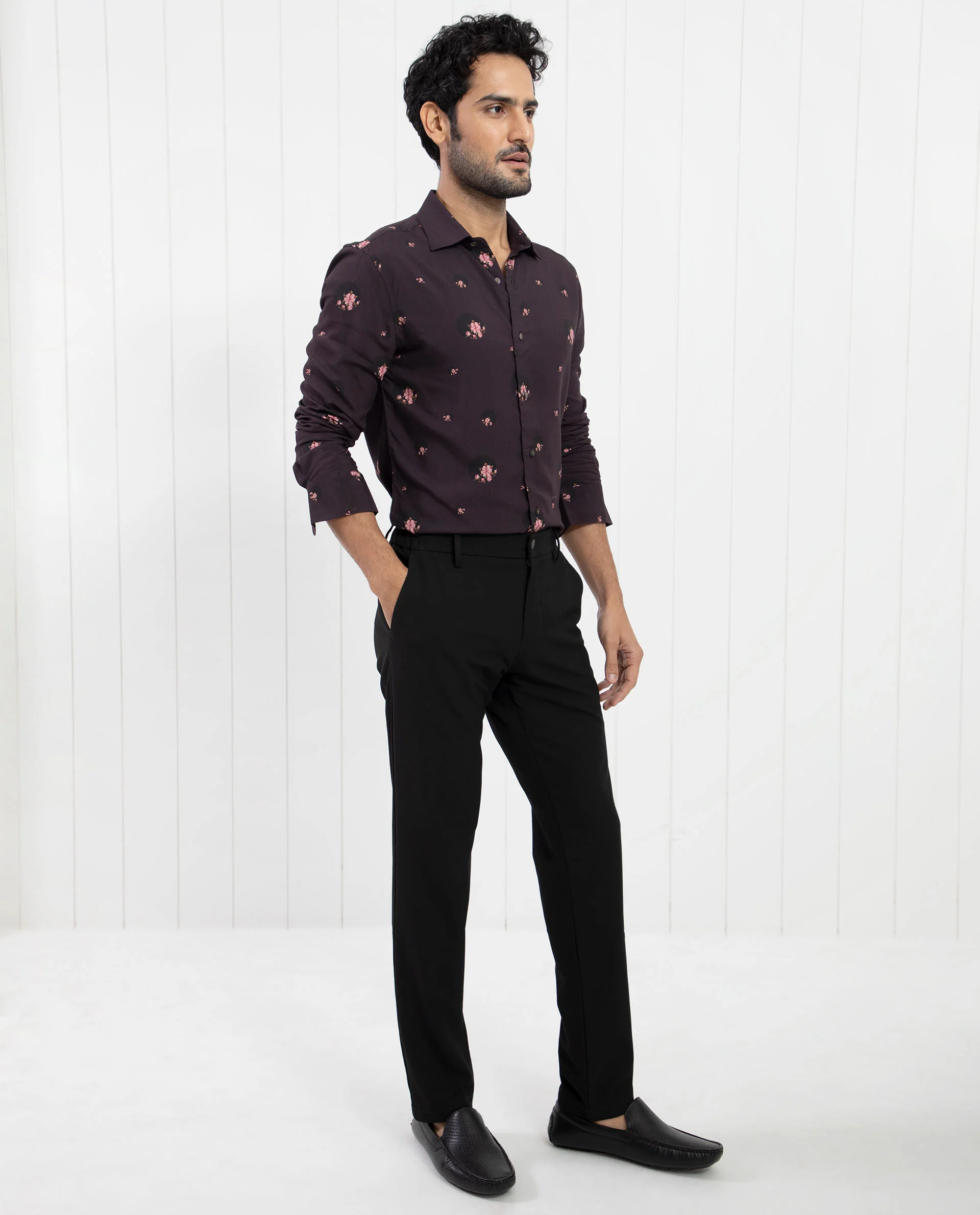 Rare Rabbit Men's Mali Dark Purple Viscose Floral Print Regular Fit Full Sleeve Collared Shirt - Image 9