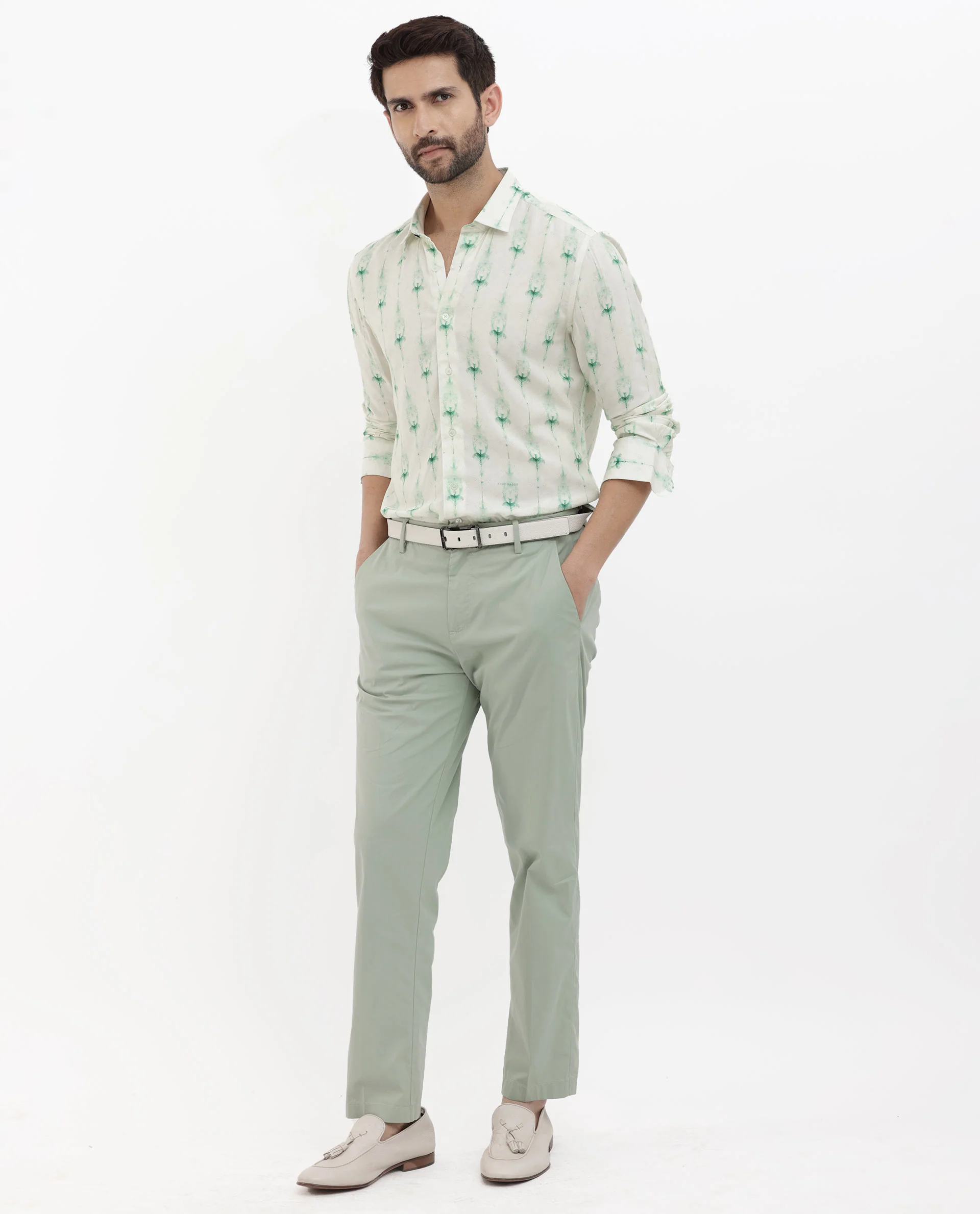 Rare Rabbit Men's Mallard Light Green Viscose Decorative Print Regular Fit Full Sleeve Collared Shirt - Image 2