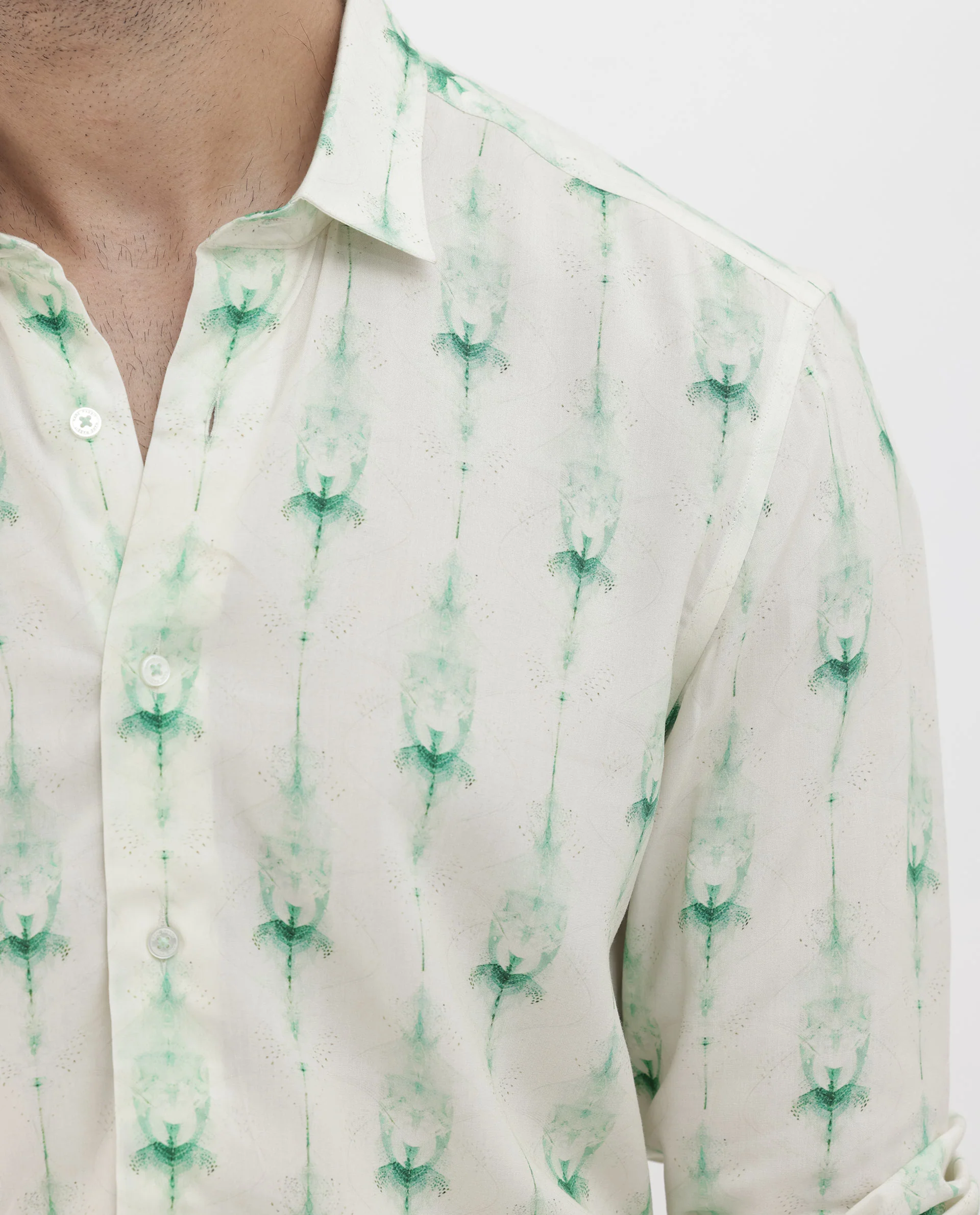 Rare Rabbit Men's Mallard Light Green Viscose Decorative Print Regular Fit Full Sleeve Collared Shirt - Image 4
