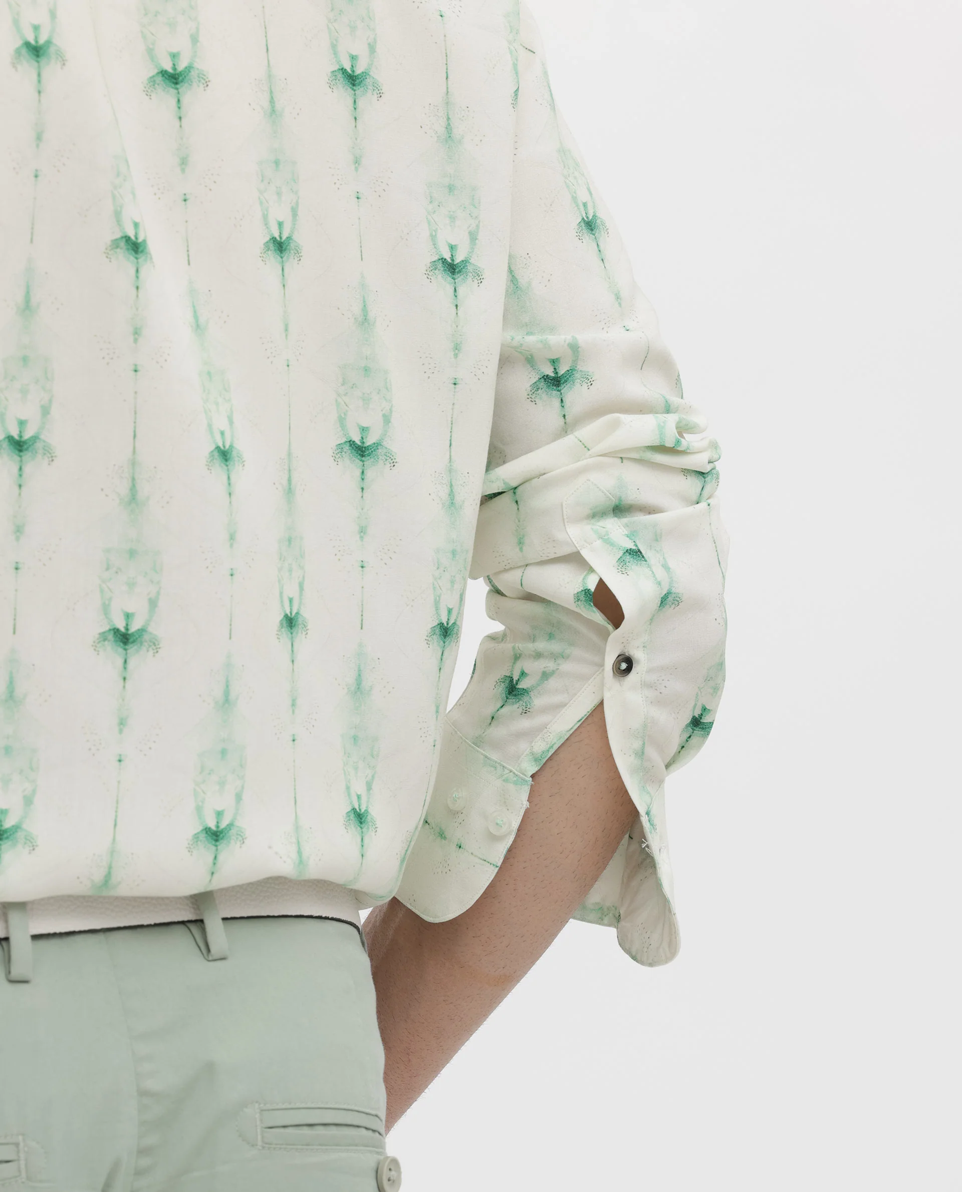 Rare Rabbit Men's Mallard Light Green Viscose Decorative Print Regular Fit Full Sleeve Collared Shirt - Image 5