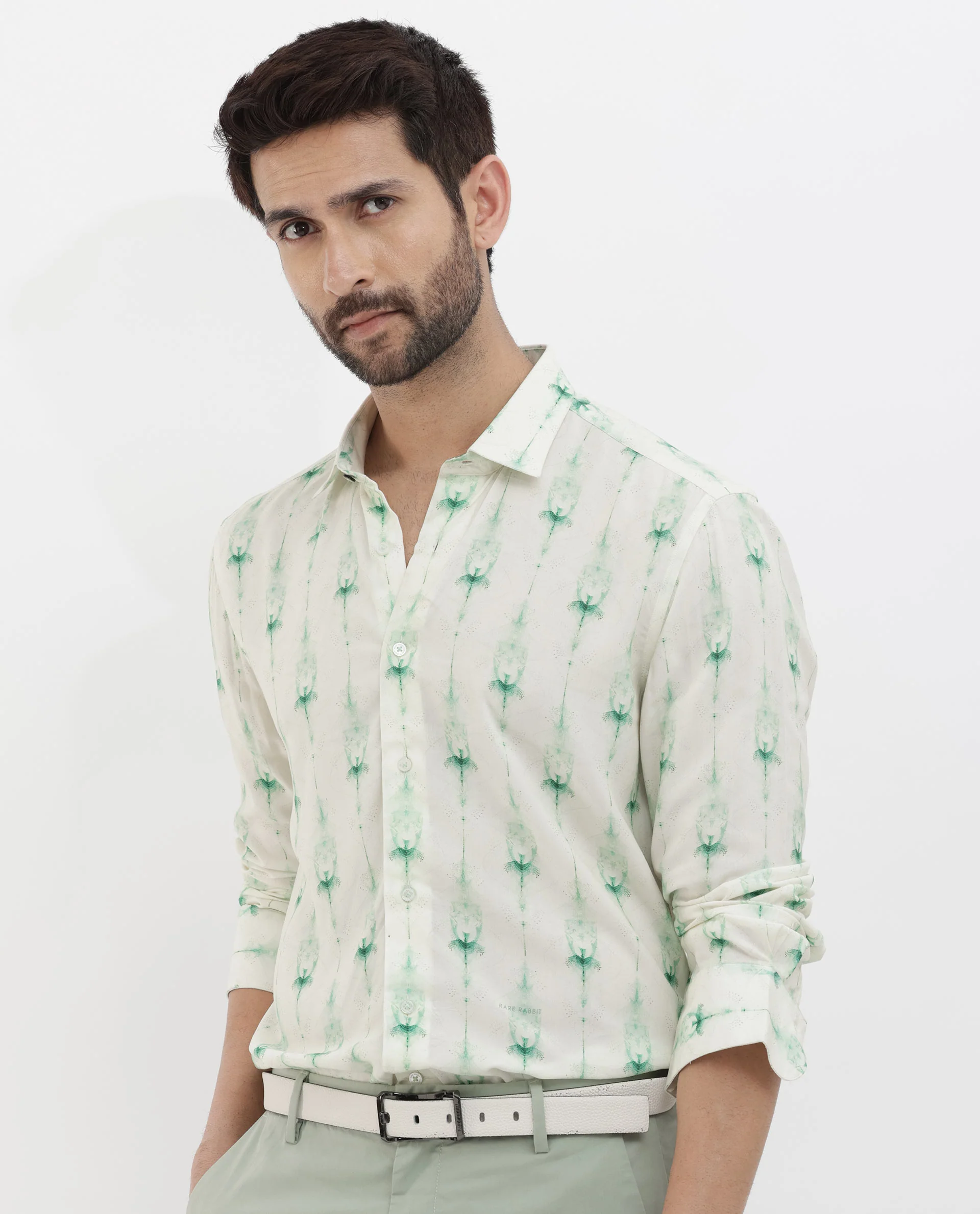 Rare Rabbit Men's Mallard Light Green Viscose Decorative Print Regular Fit Full Sleeve Collared Shirt - Image 6
