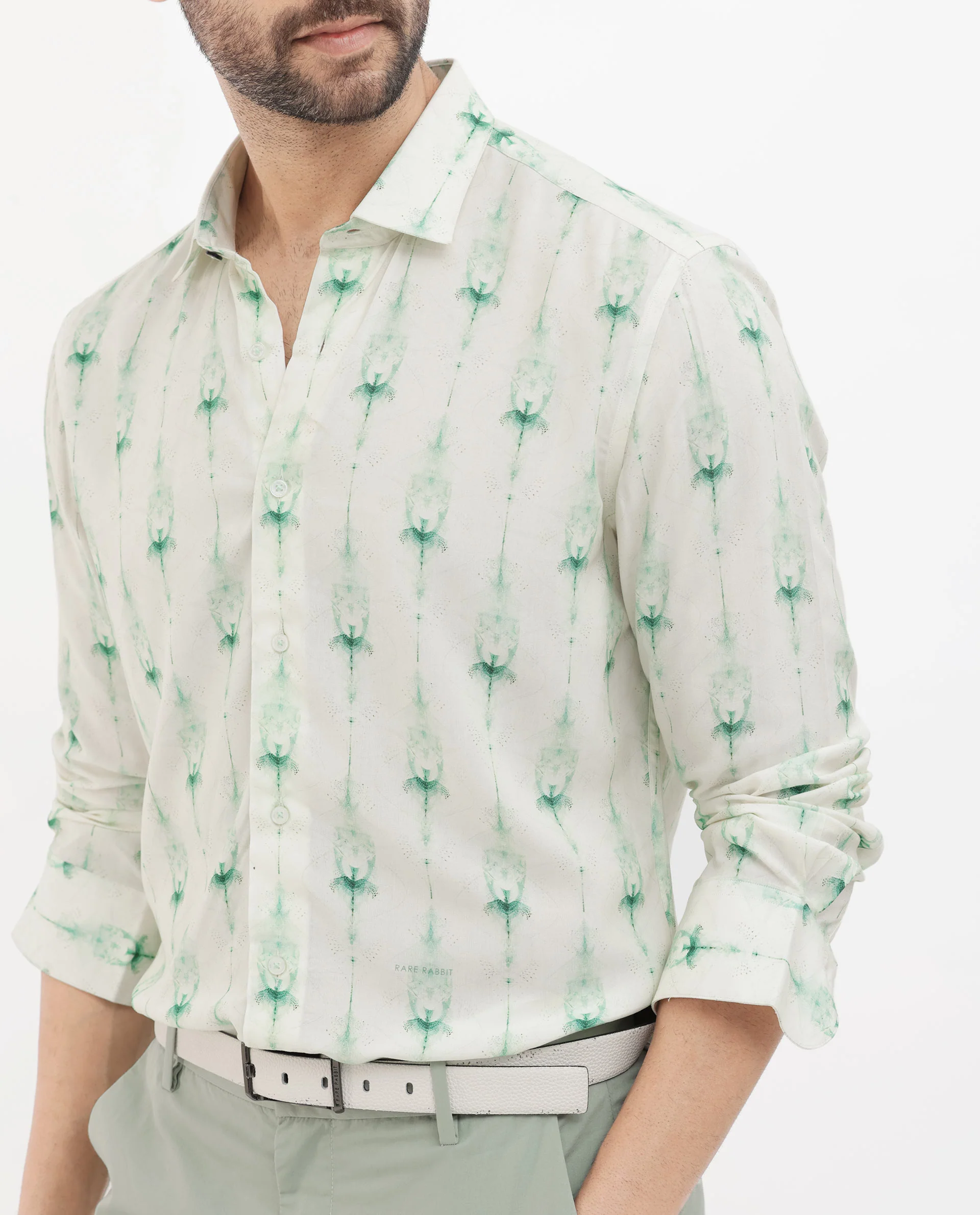 Rare Rabbit Men's Mallard Light Green Viscose Decorative Print Regular Fit Full Sleeve Collared Shirt - Image 8