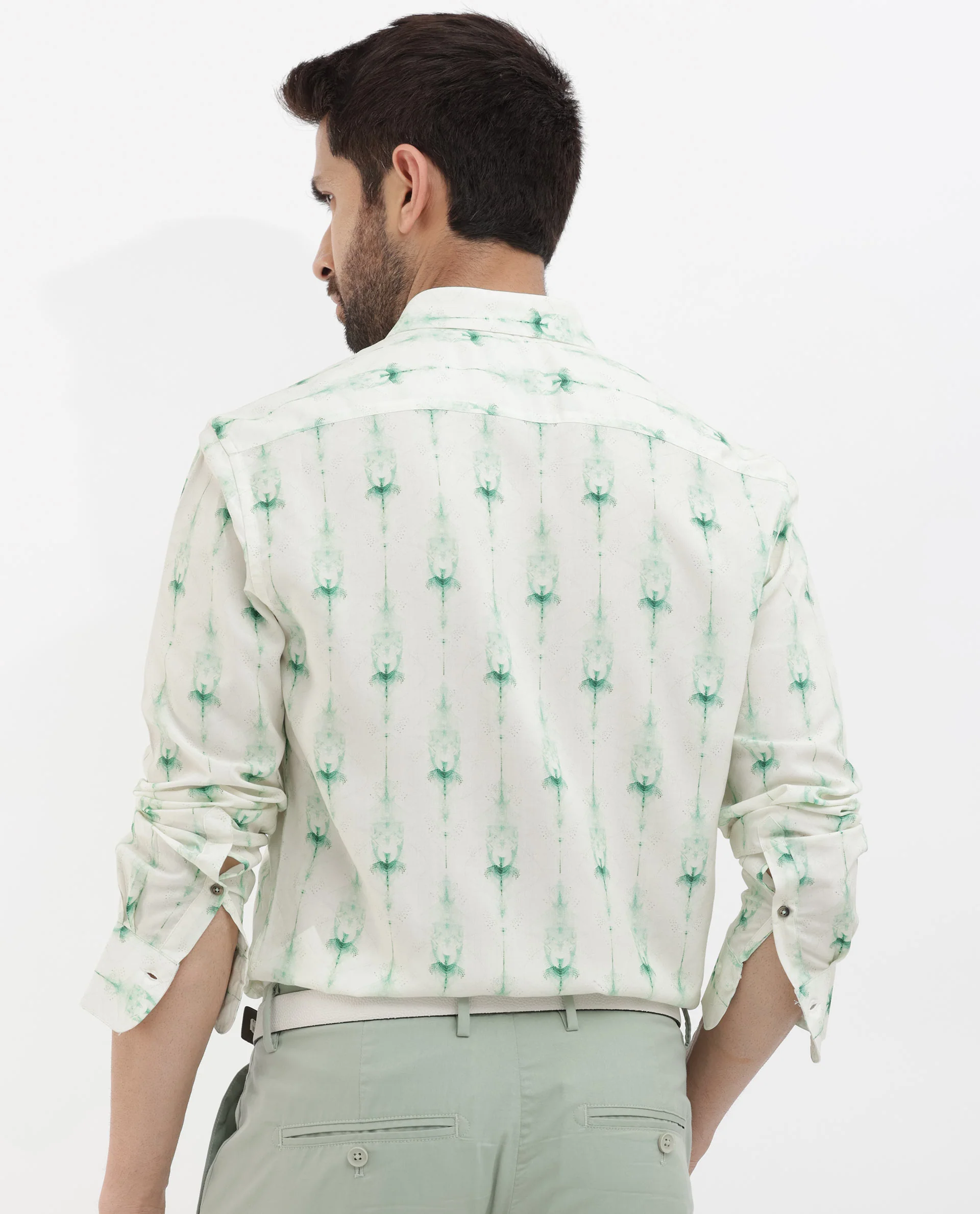 Rare Rabbit Men's Mallard Light Green Viscose Decorative Print Regular Fit Full Sleeve Collared Shirt - Image 9