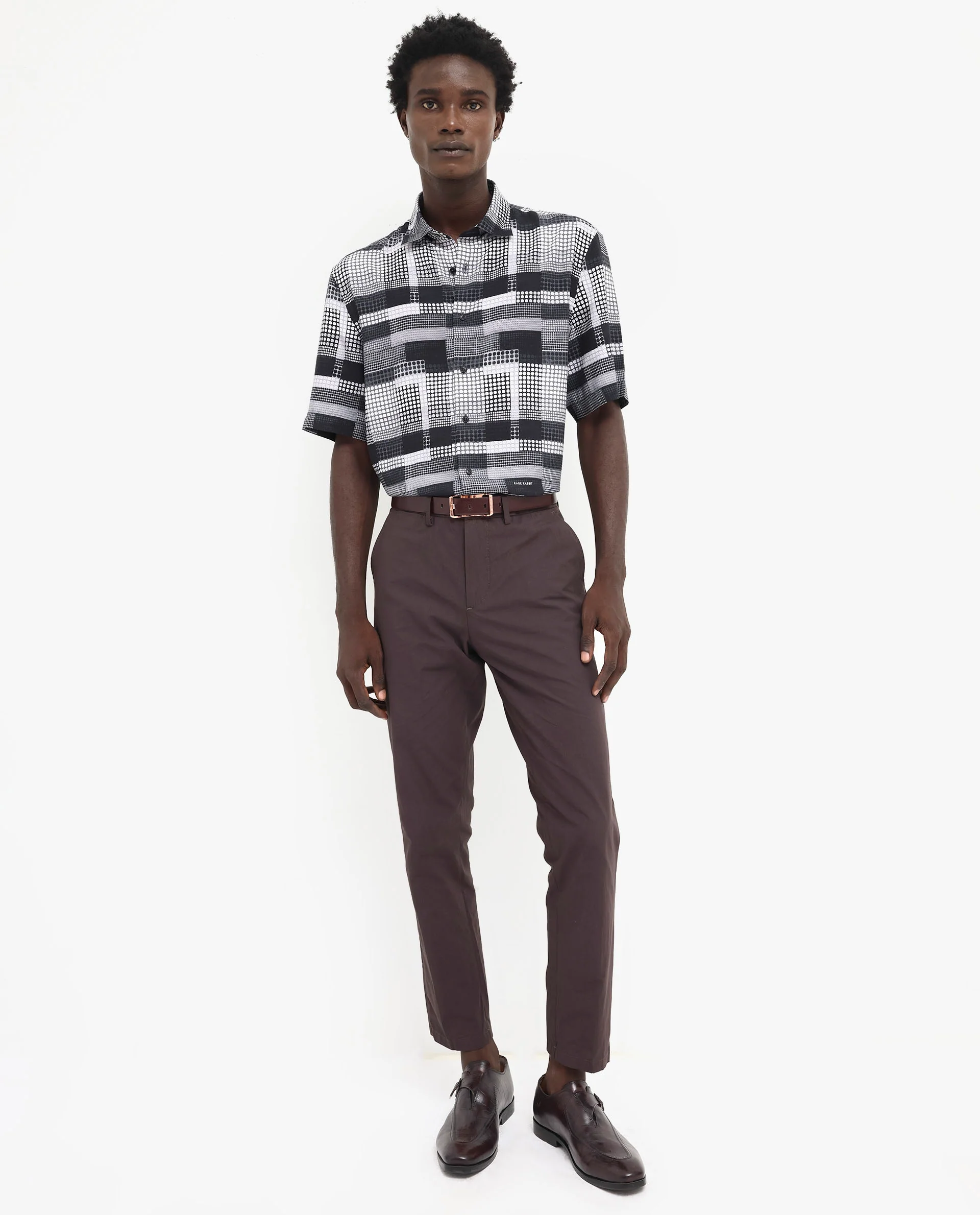 Rare Rabbit Men's Mallor Black Viscose Geometric Print Boxy Fit Half Sleeve Collared Shirt - Image 2