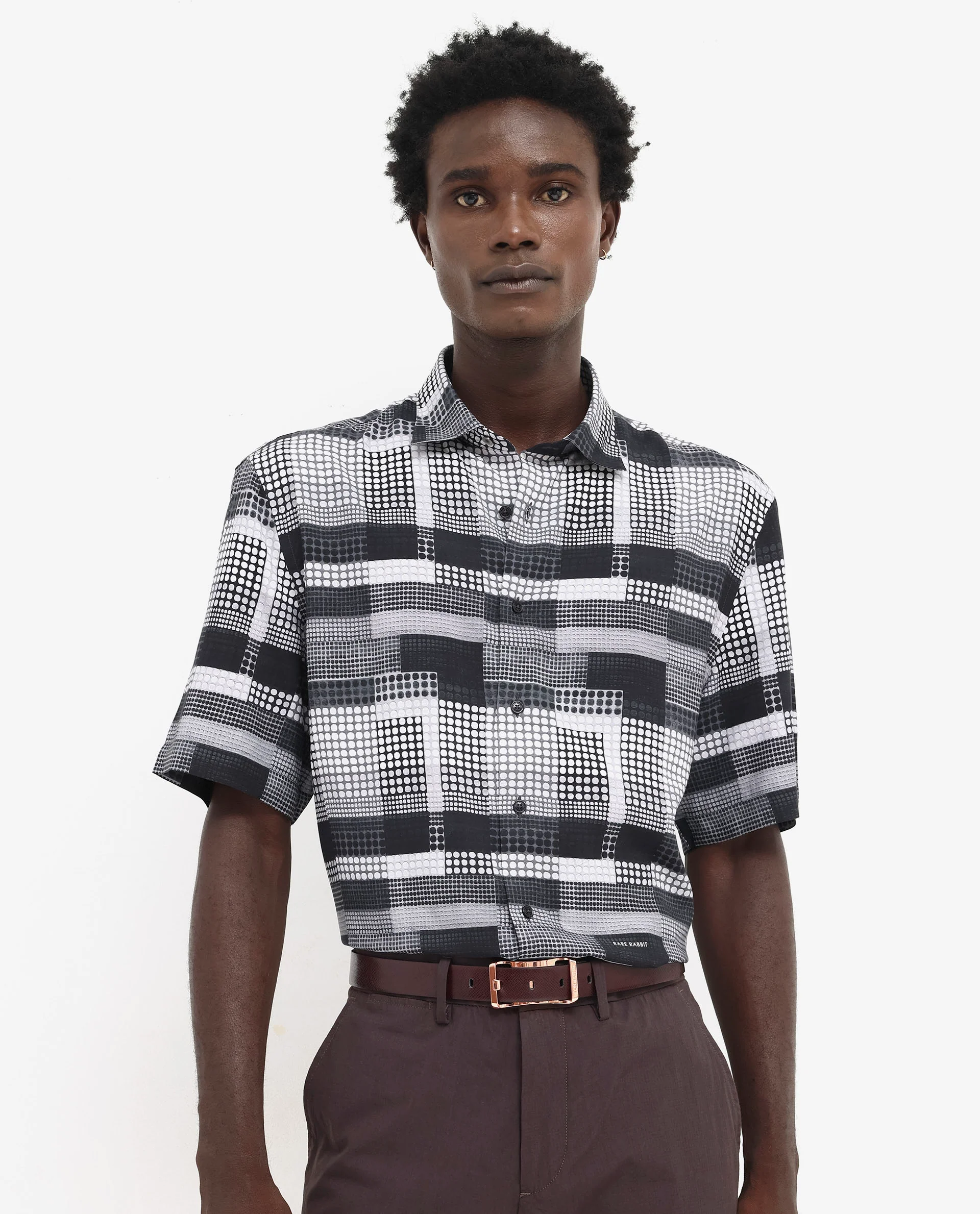 Rare Rabbit Men's Mallor Black Viscose Geometric Print Boxy Fit Half Sleeve Collared Shirt - Image 3