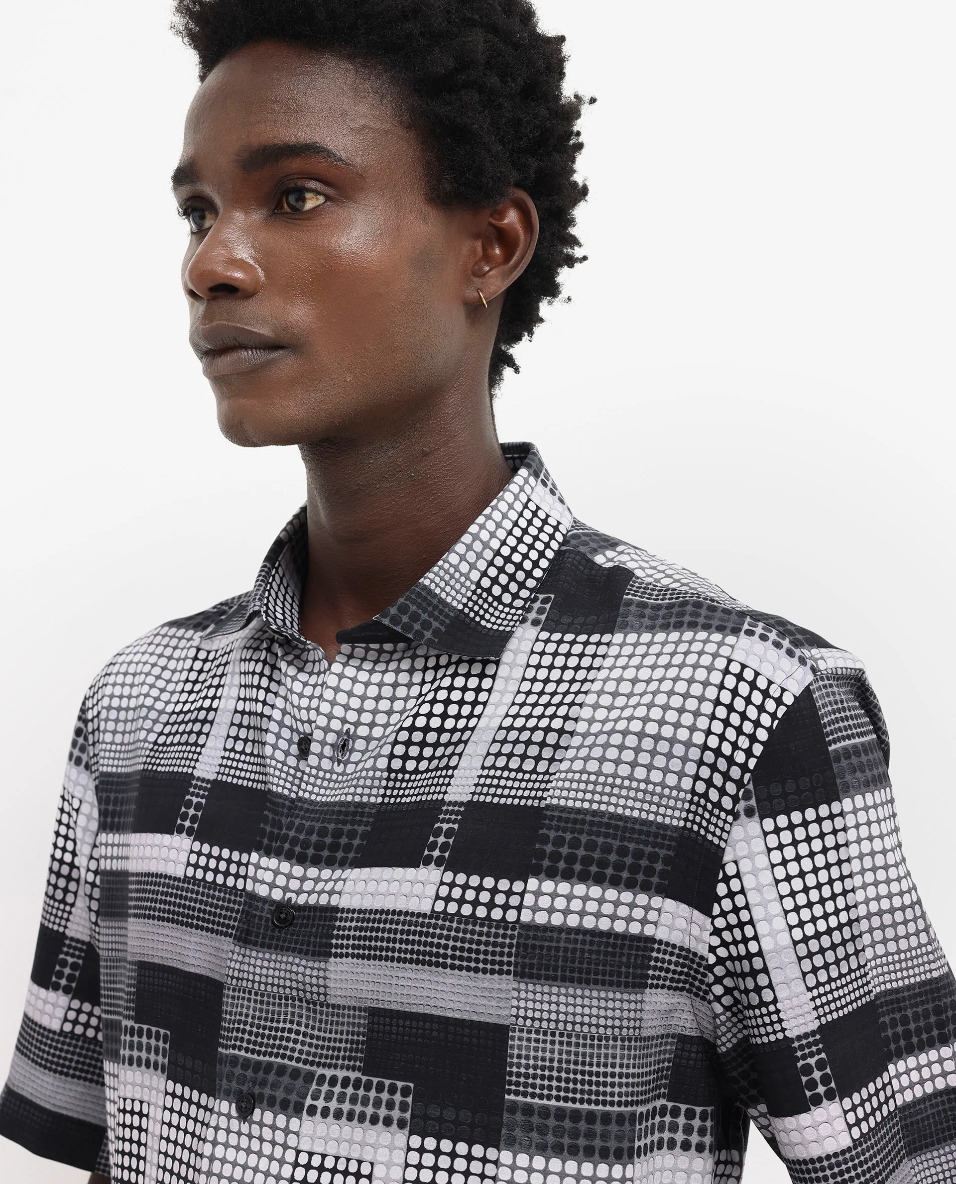 Rare Rabbit Men's Mallor Black Viscose Geometric Print Boxy Fit Half Sleeve Collared Shirt - Image 4
