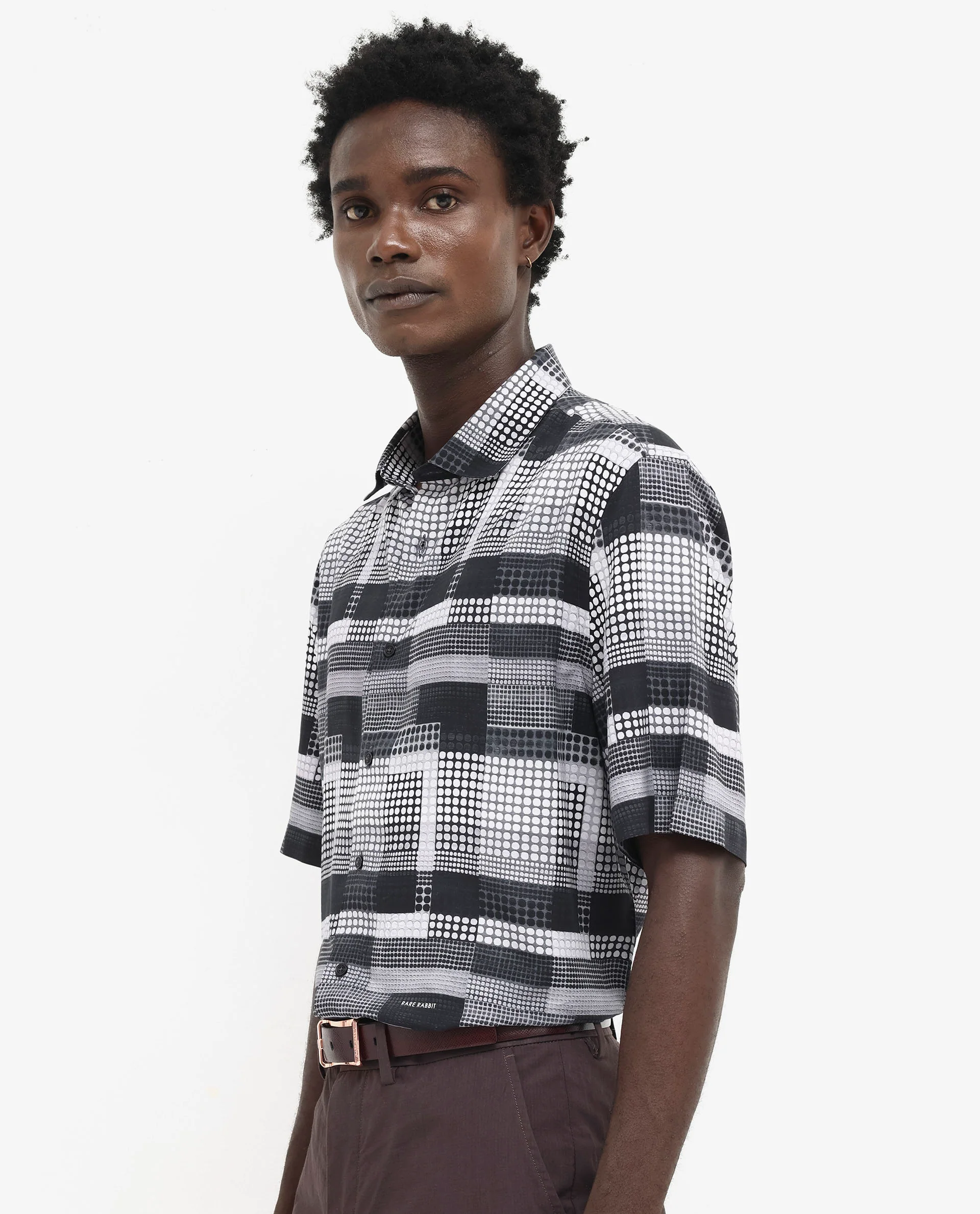 Rare Rabbit Men's Mallor Black Viscose Geometric Print Boxy Fit Half Sleeve Collared Shirt - Image 6