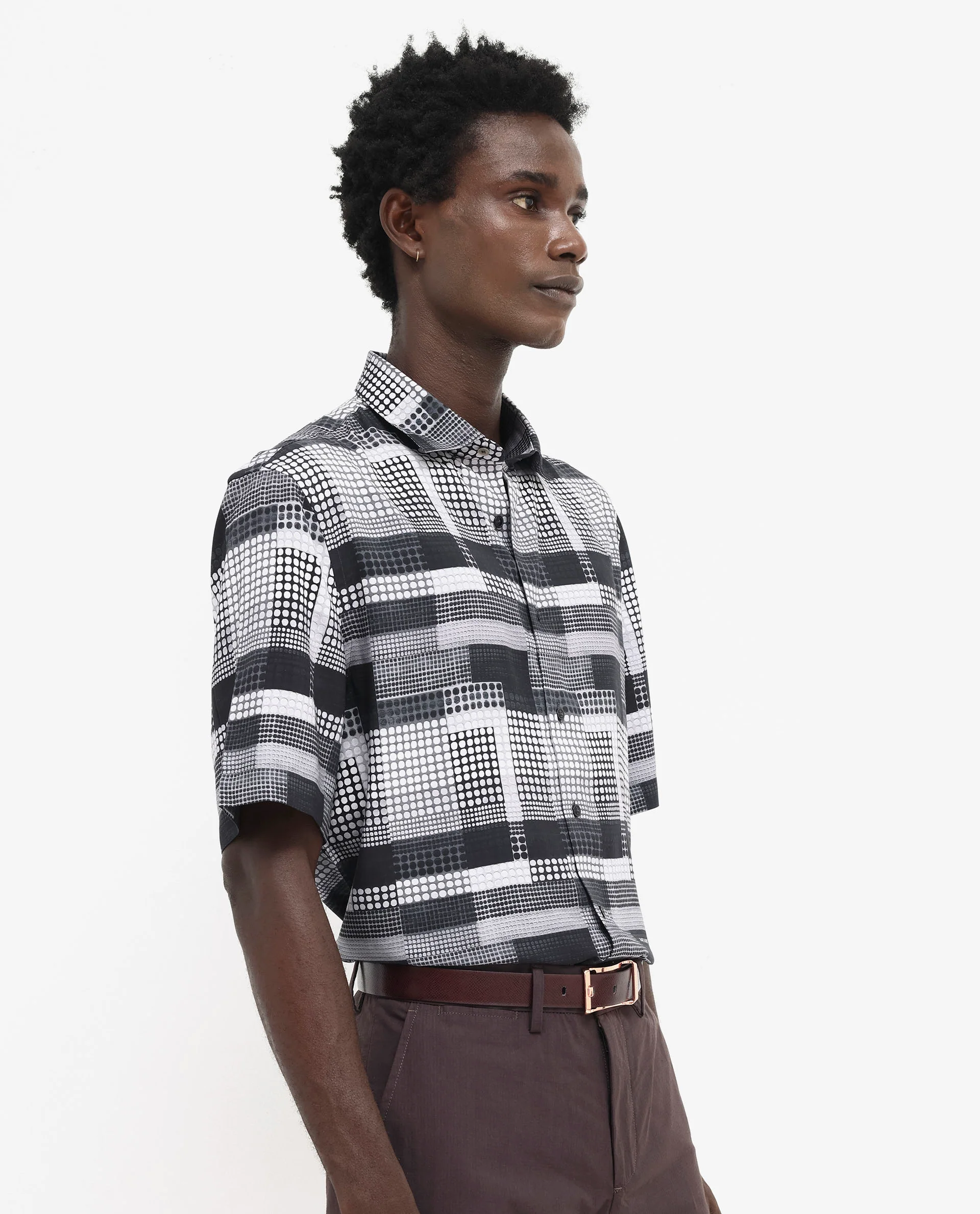 Rare Rabbit Men's Mallor Black Viscose Geometric Print Boxy Fit Half Sleeve Collared Shirt - Image 7