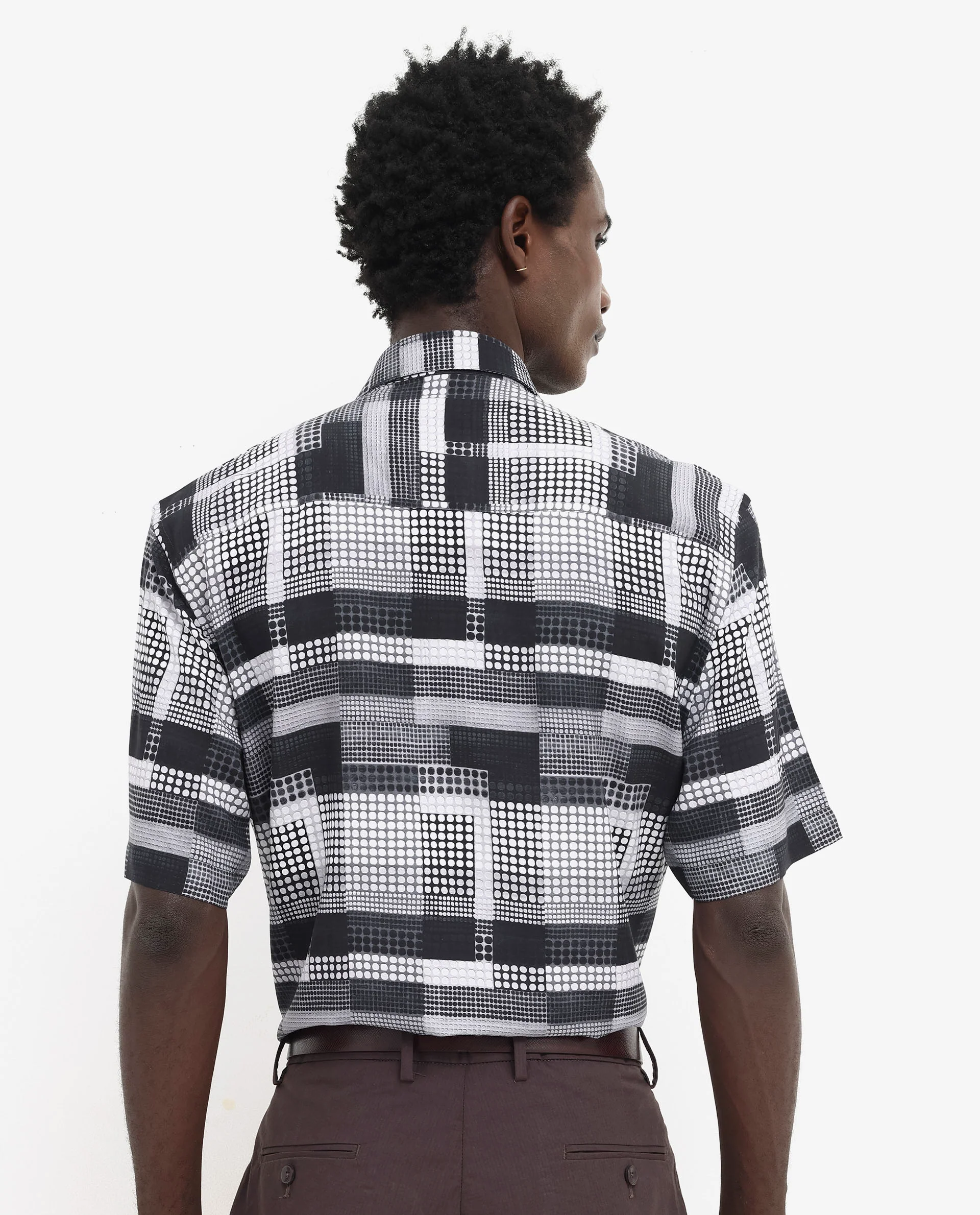 Rare Rabbit Men's Mallor Black Viscose Geometric Print Boxy Fit Half Sleeve Collared Shirt - Image 8