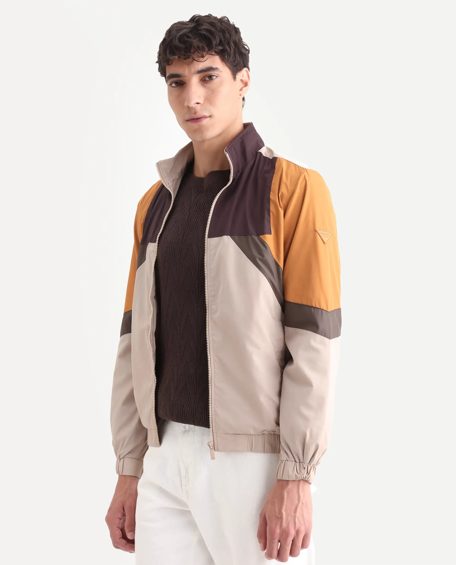 Rare Rabbit Men's Malo Beige Polyester Cut And Sew Regular Fit Full Sleeve High Neck Jacket - Image 5