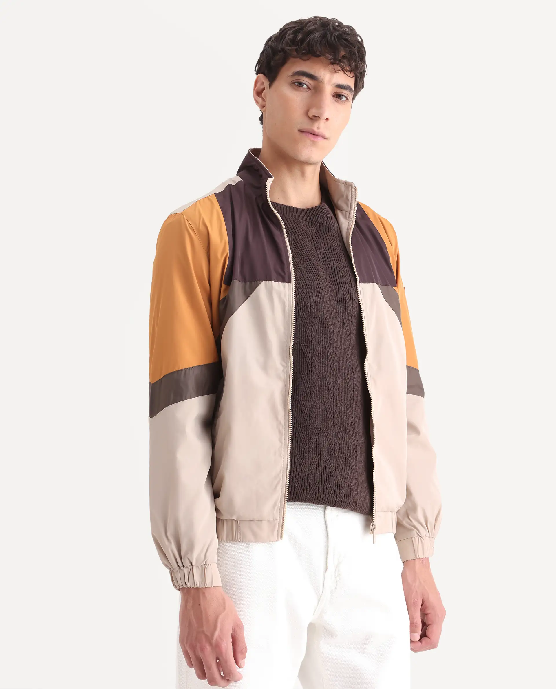 Rare Rabbit Men's Malo Beige Polyester Cut And Sew Regular Fit Full Sleeve High Neck Jacket - Image 6