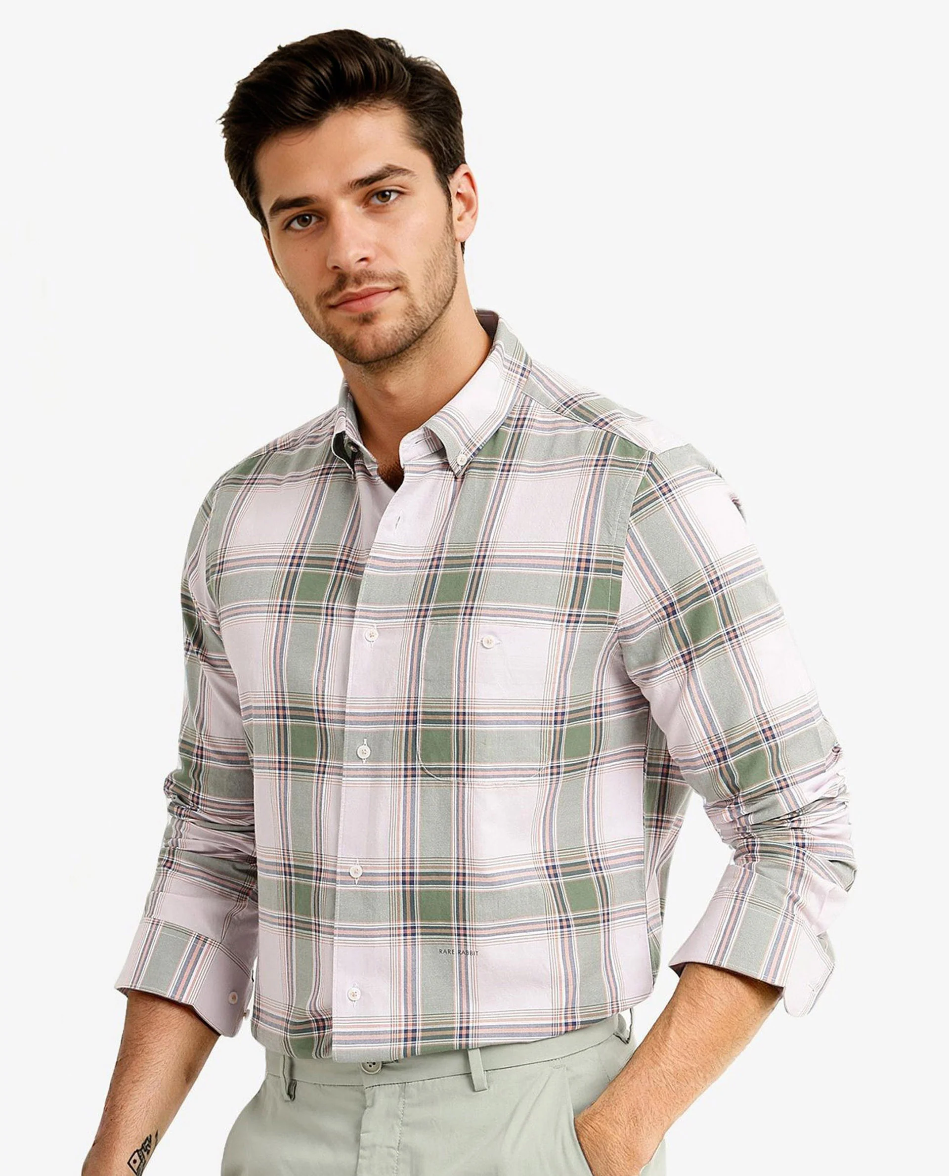Rare Rabbit Men's Malpy Pink Cotton Checked Print Regular Fit Full Sleeve Collared Shirt - Image 6