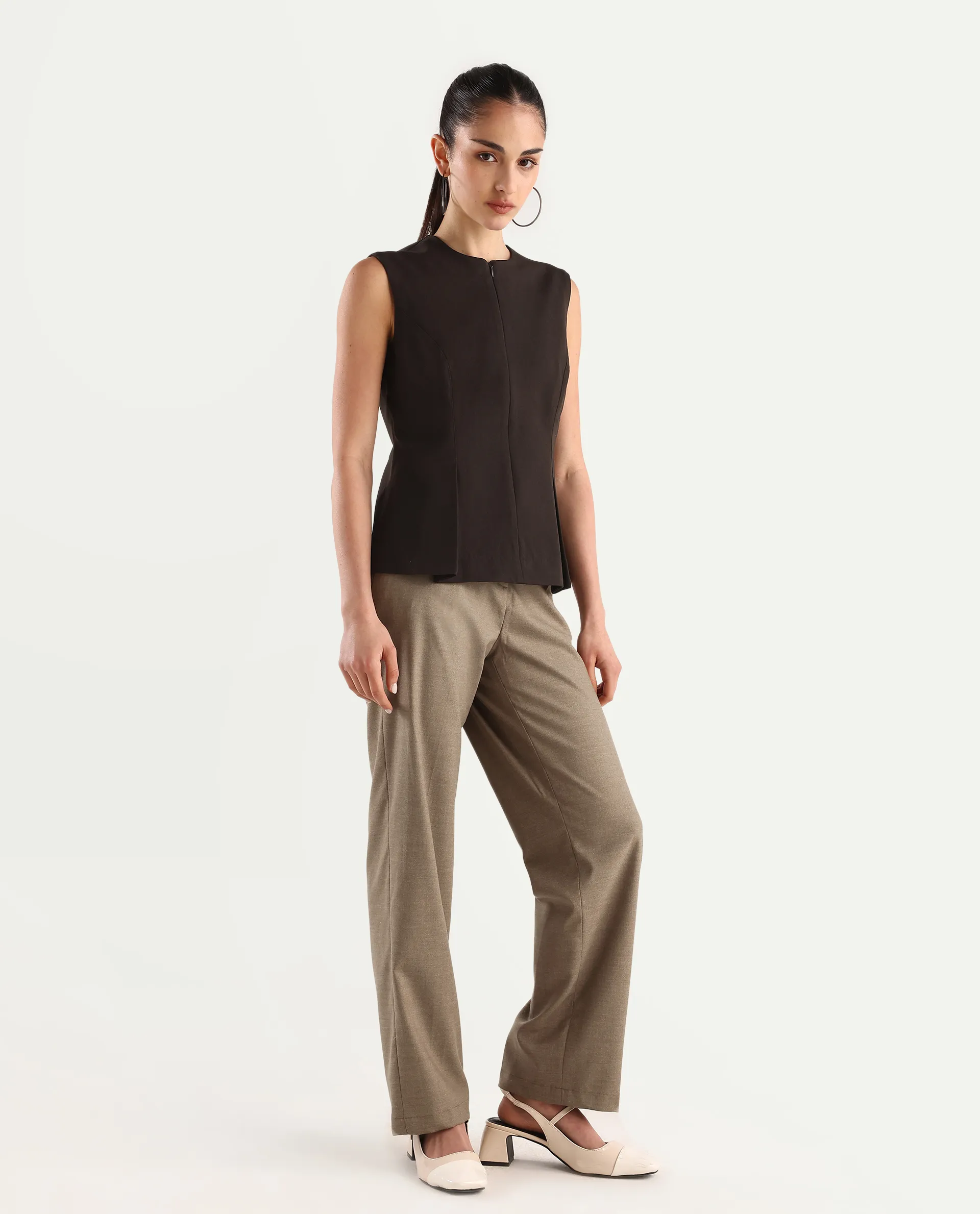 Rareism Women's Mals Beige Polyester Blend Plain Ankle Length Tapered Trouser - Image 5