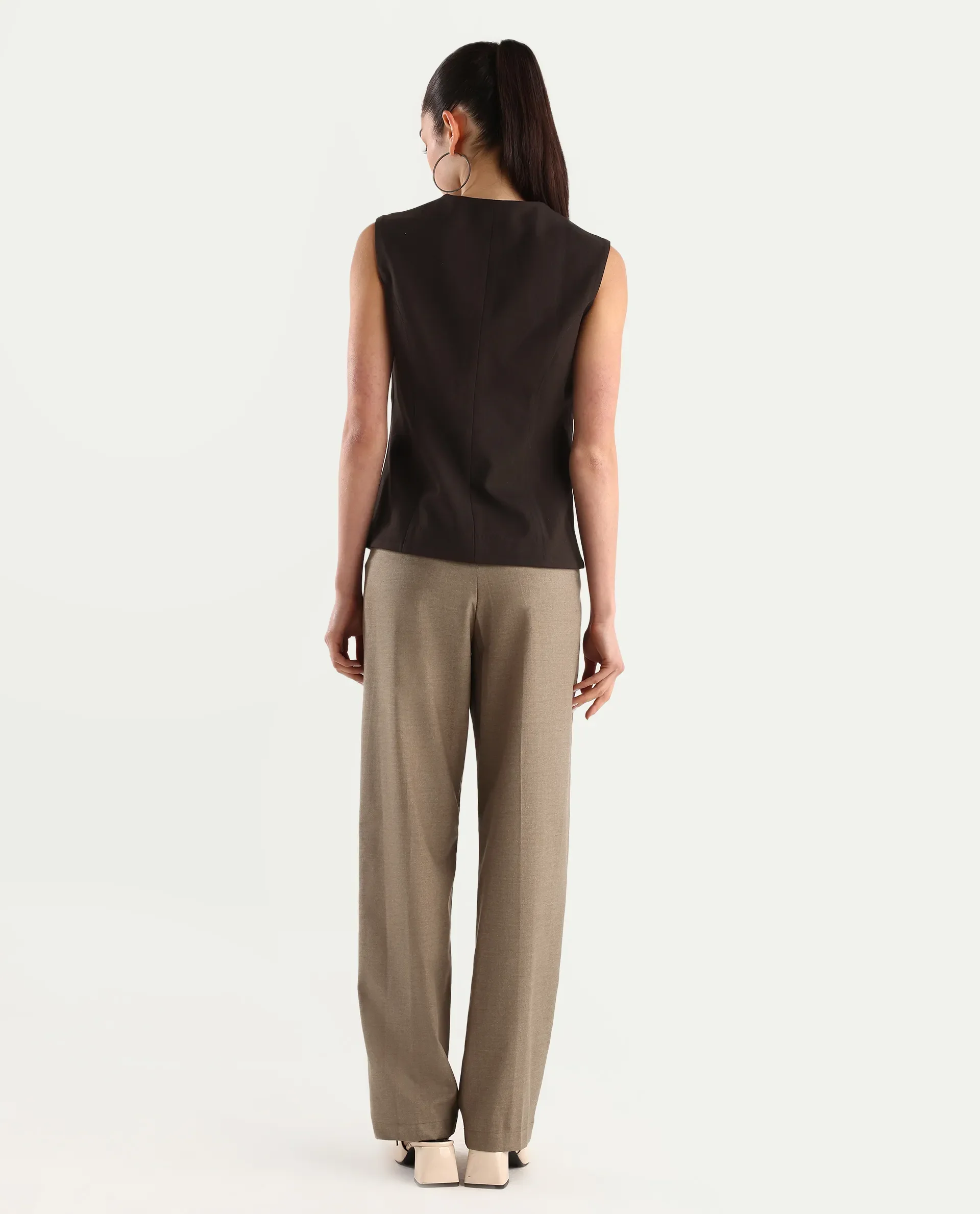 Rareism Women's Mals Beige Polyester Blend Plain Ankle Length Tapered Trouser - Image 6
