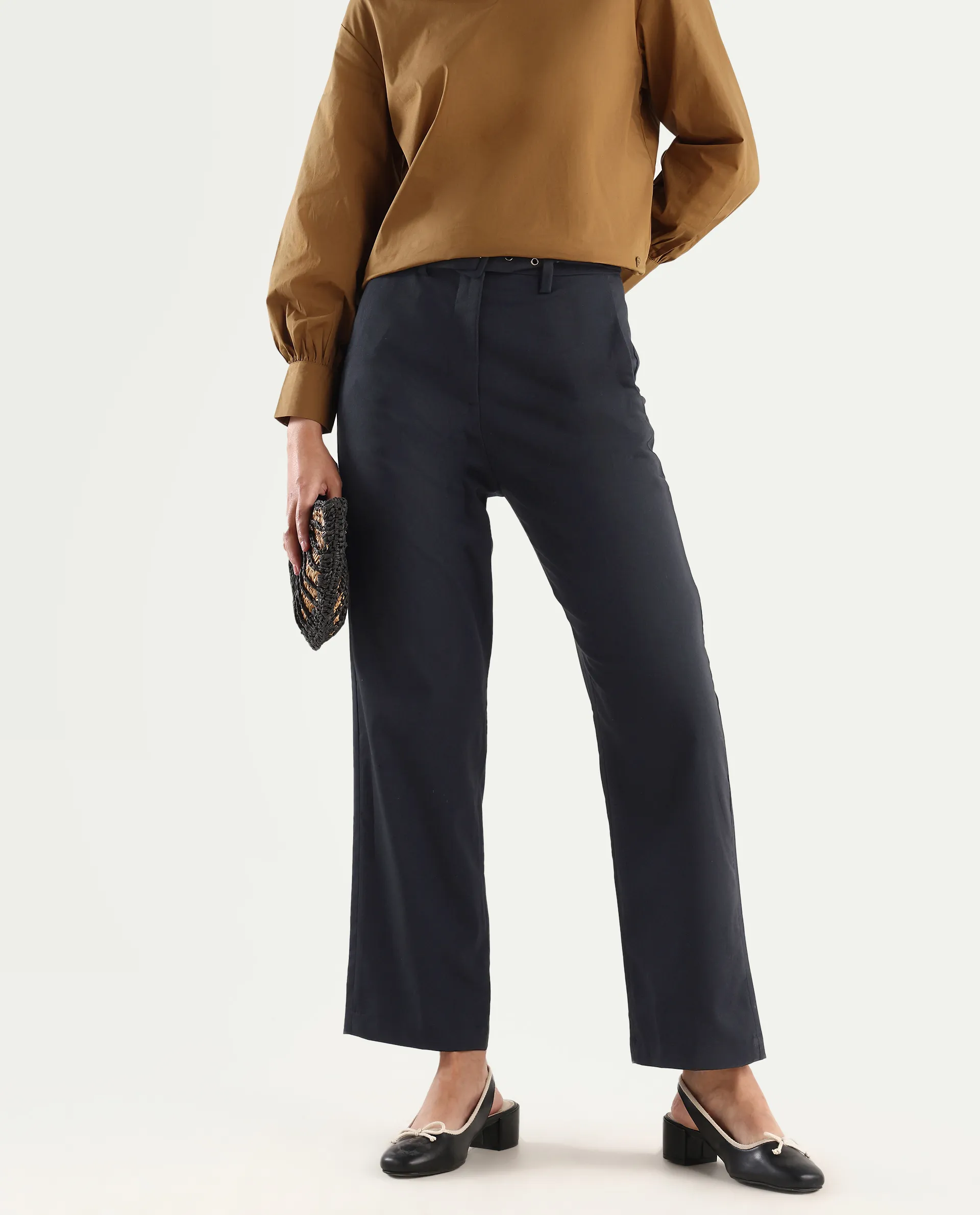 Rareism Women's Mals - Blue Polyester Blend Plain Ankle Length Tapered Trouser - Image 2