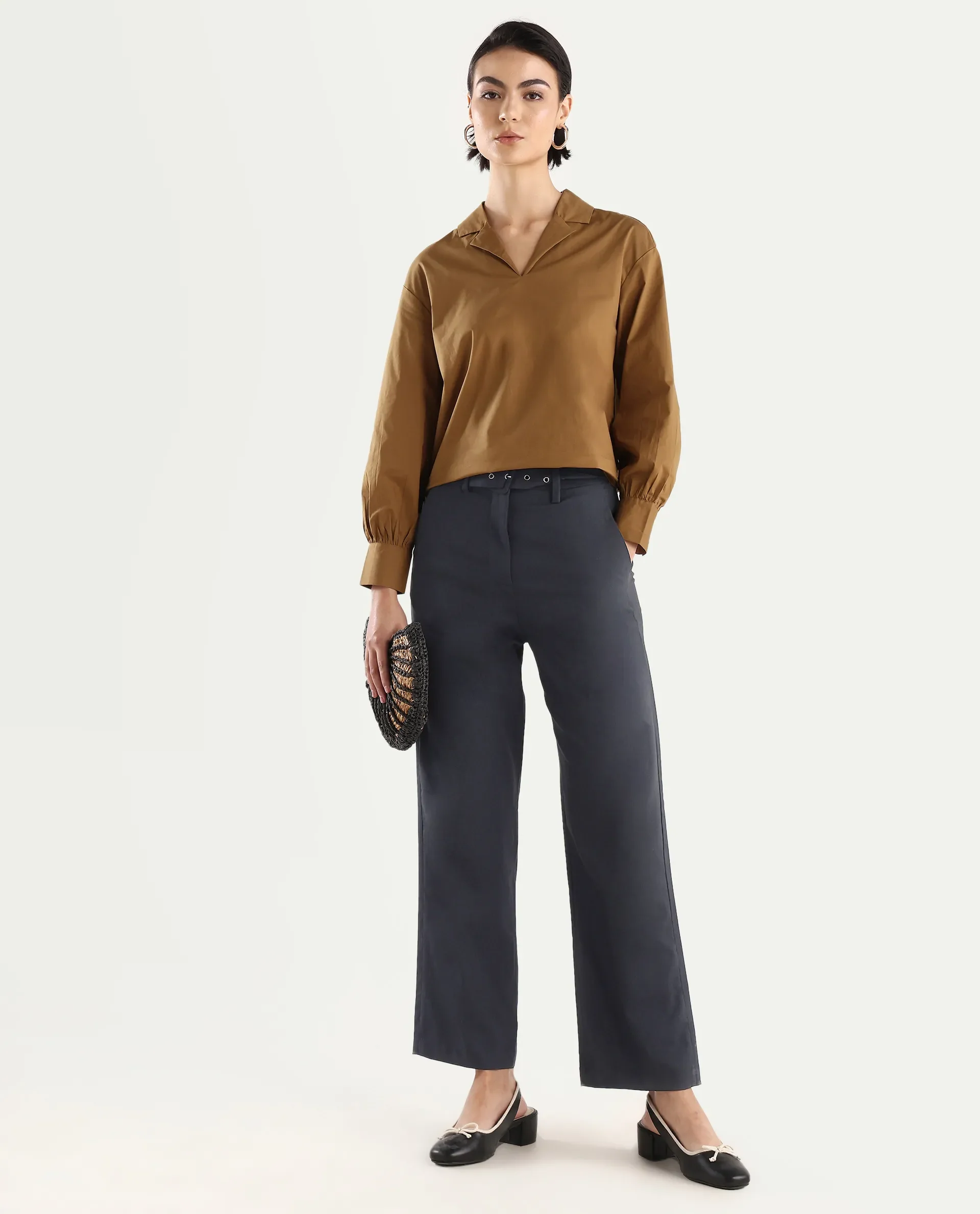 Rareism Women's Mals - Blue Polyester Blend Plain Ankle Length Tapered Trouser - Image 3