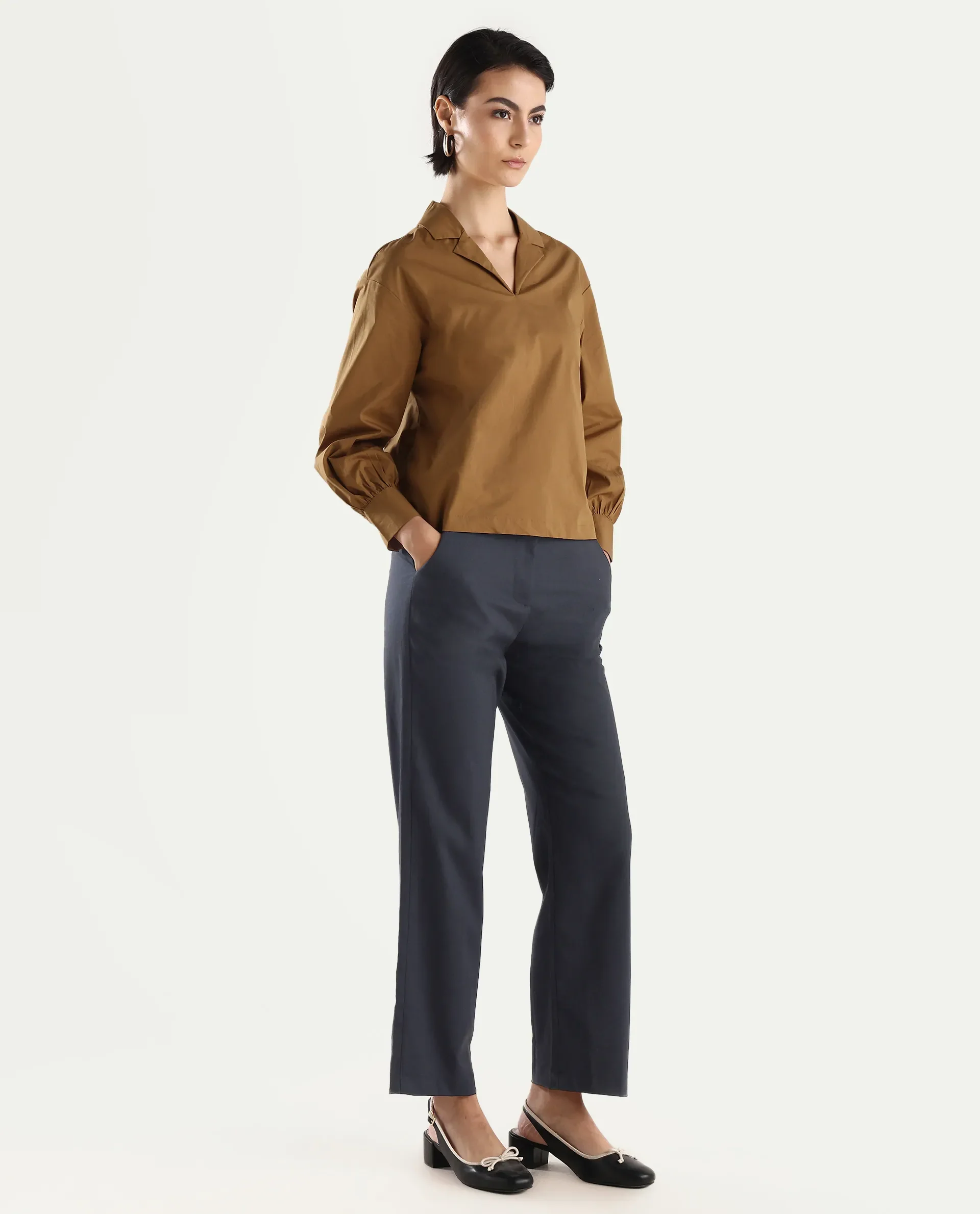 Rareism Women's Mals - Blue Polyester Blend Plain Ankle Length Tapered Trouser - Image 5