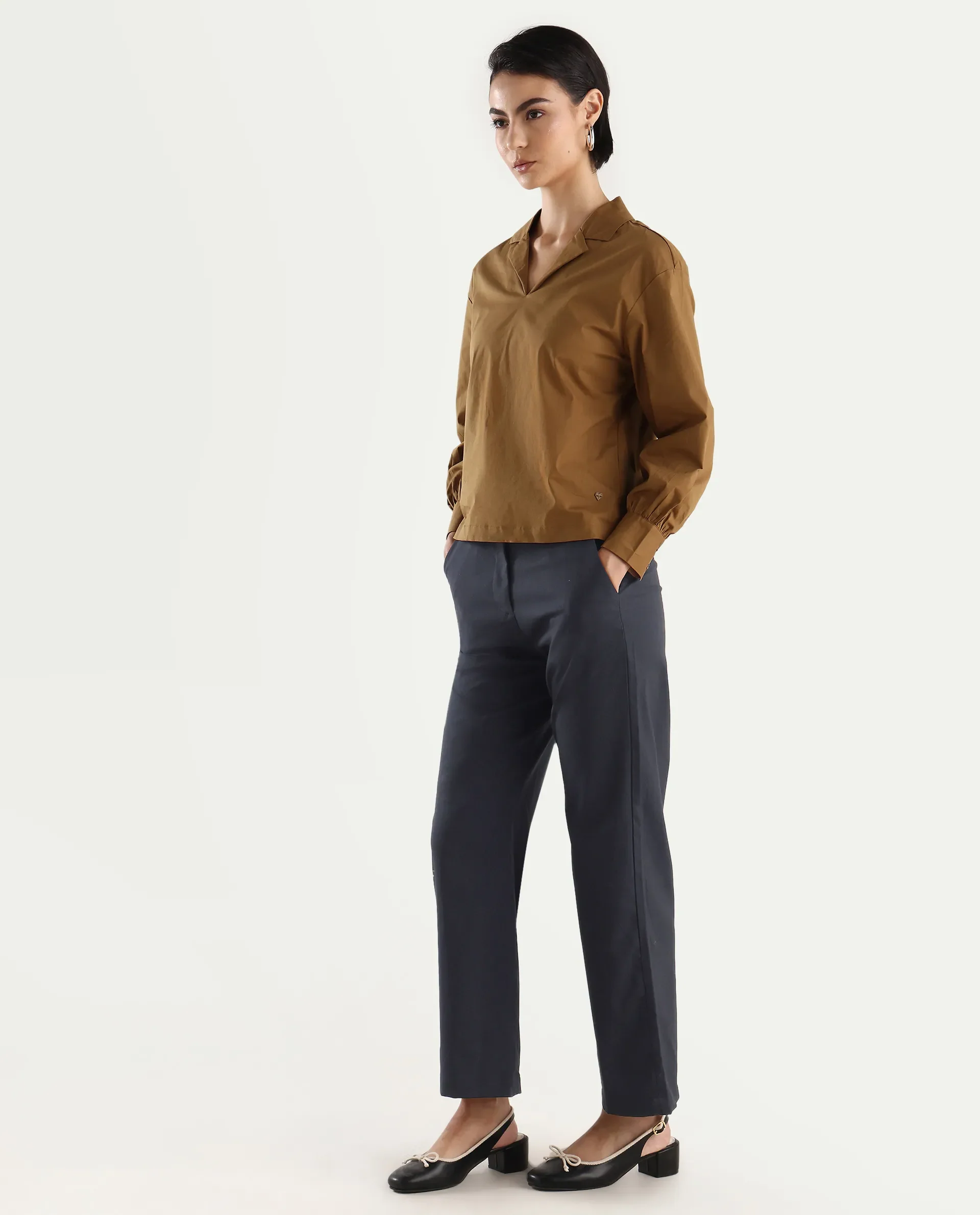 Rareism Women's Mals - Blue Polyester Blend Plain Ankle Length Tapered Trouser - Image 6