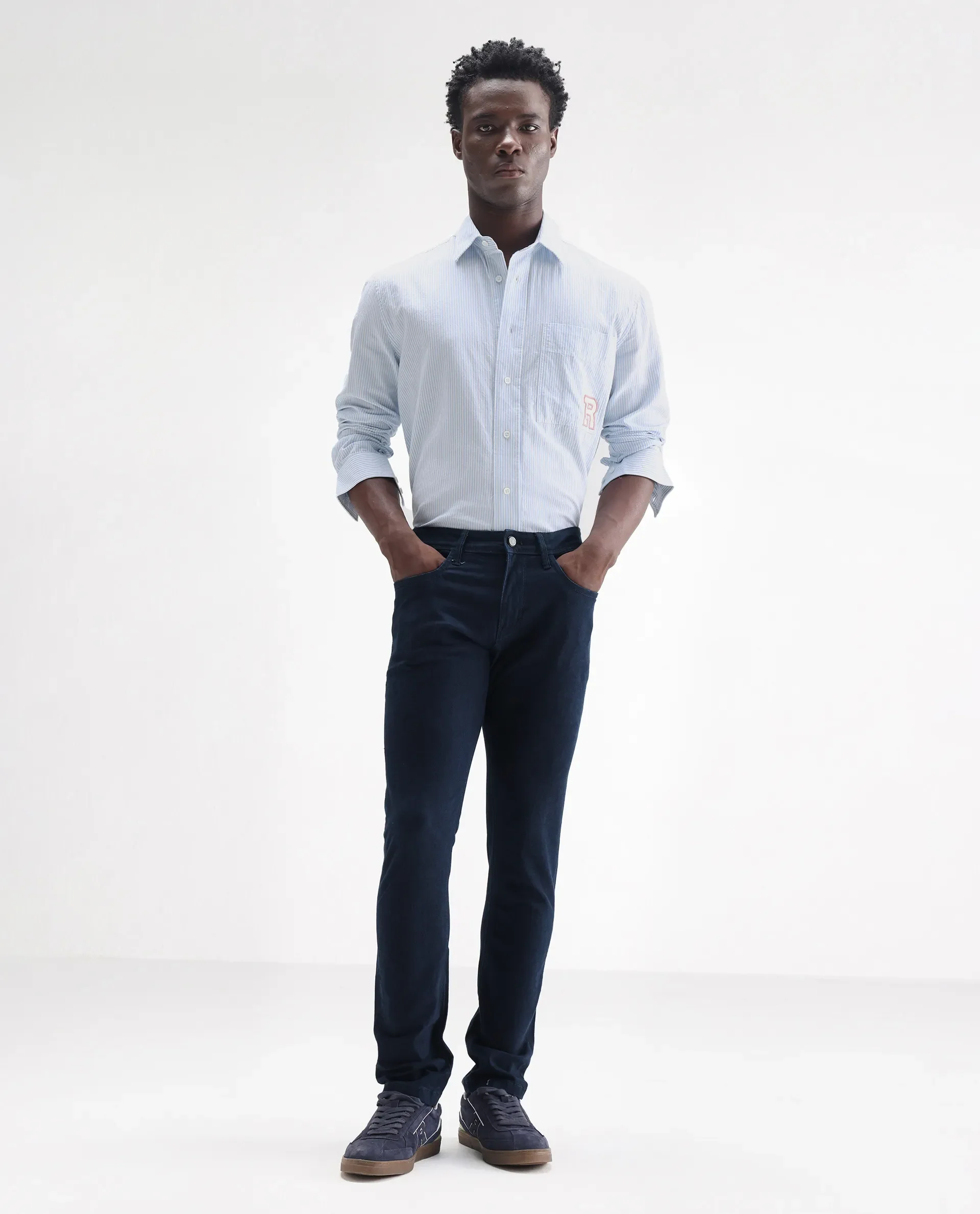 Rare Rabbit Men's Mambo Navy Cotton Plain Hawk Slim Fit Jeans - Image 2