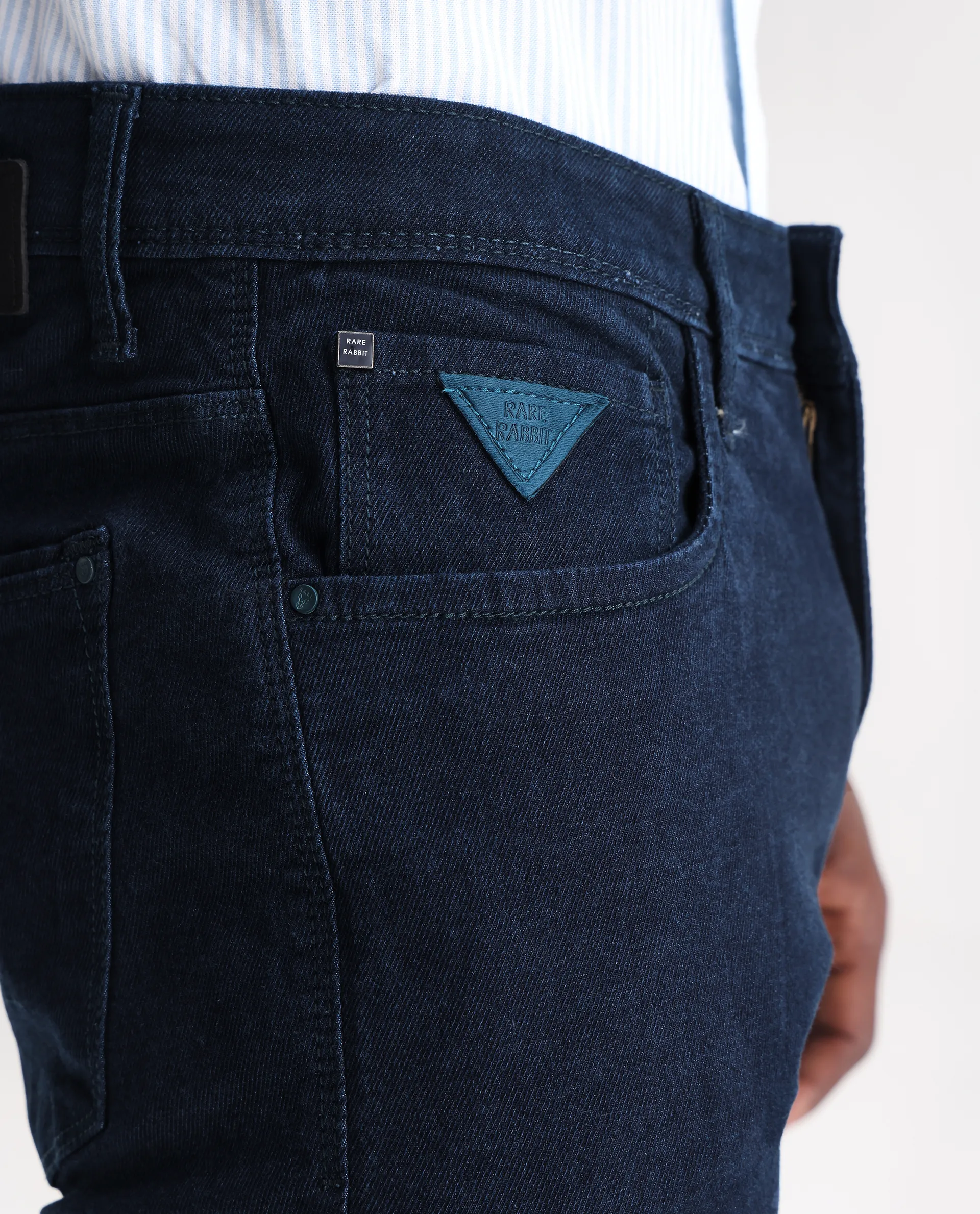 Rare Rabbit Men's Mambo Navy Cotton Plain Hawk Slim Fit Jeans - Image 4