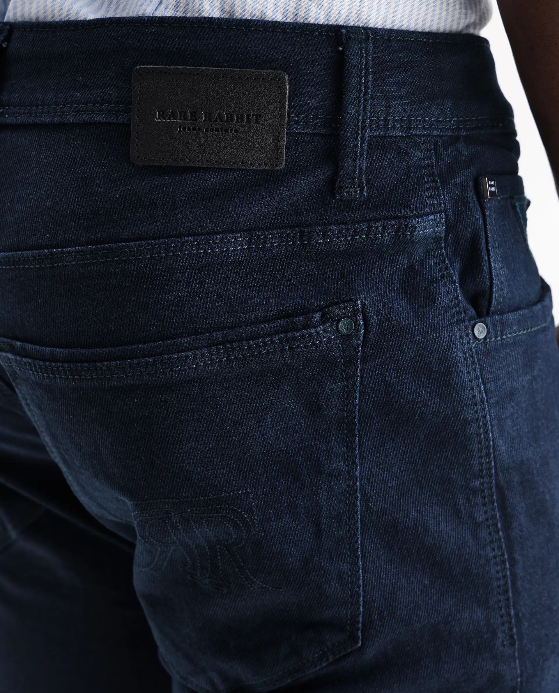 Rare Rabbit Men's Mambo Navy Cotton Plain Hawk Slim Fit Jeans - Image 5