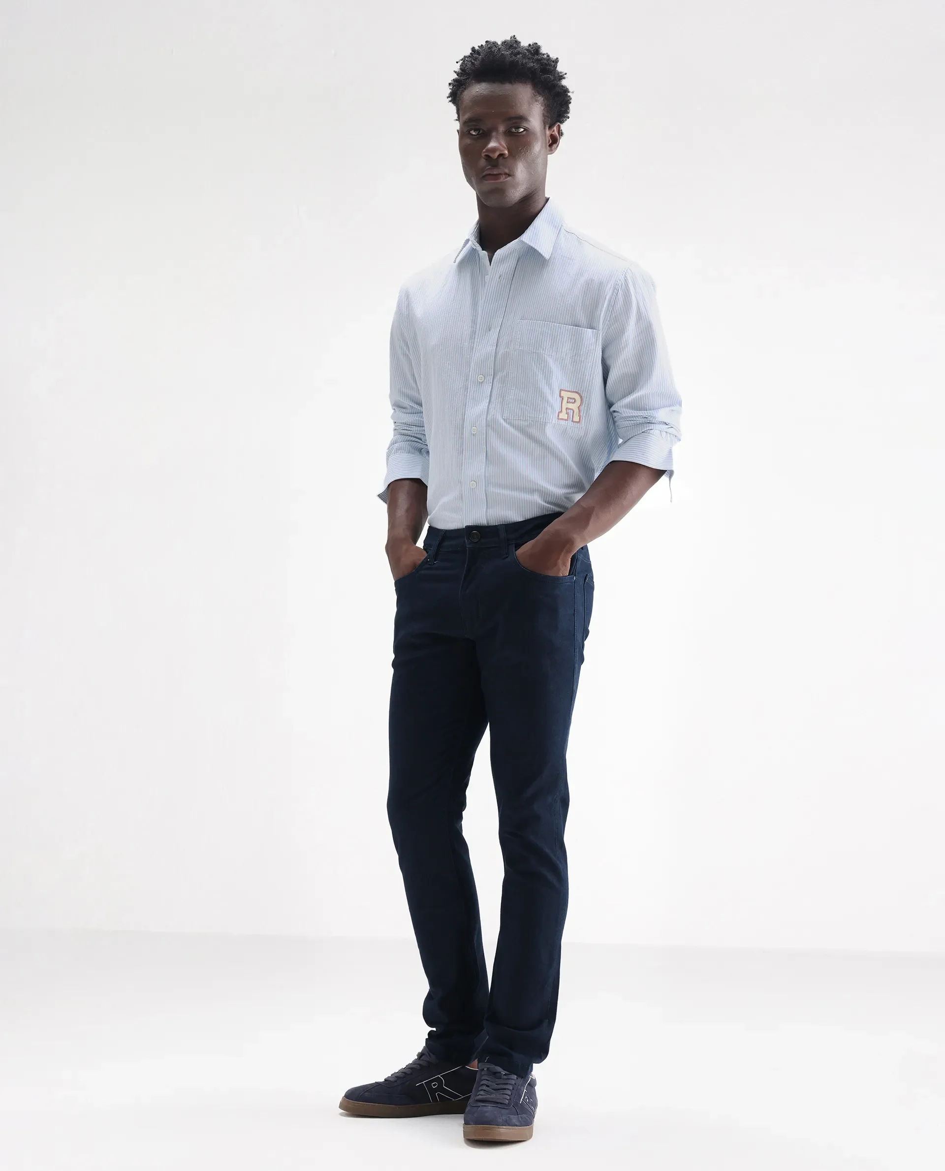 Rare Rabbit Men's Mambo Navy Cotton Plain Hawk Slim Fit Jeans - Image 6