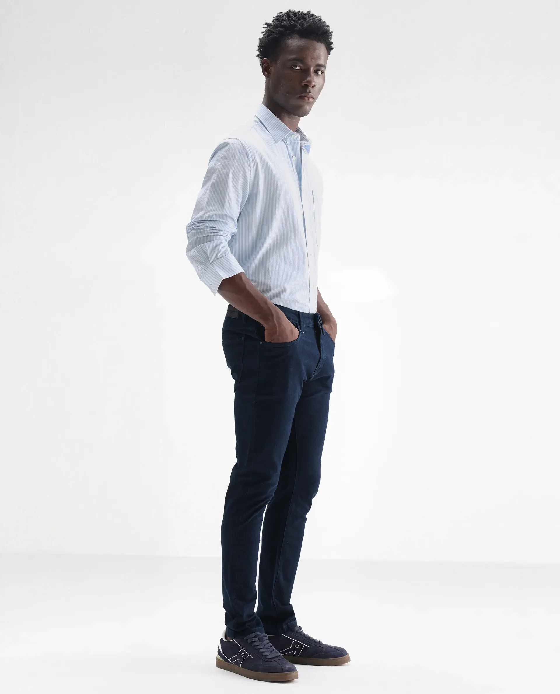 Rare Rabbit Men's Mambo Navy Cotton Plain Hawk Slim Fit Jeans - Image 7