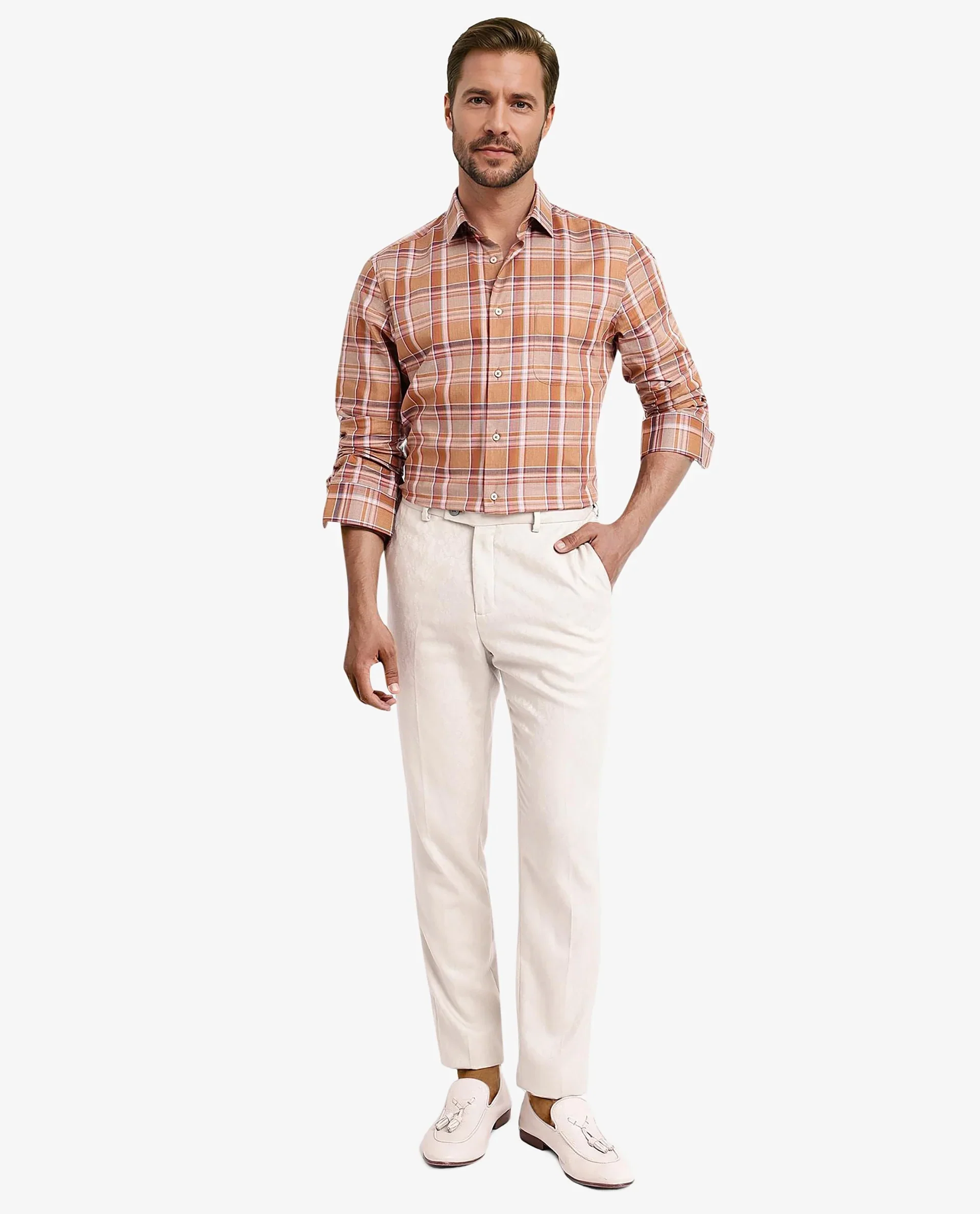 Rare Rabbit Men's Mamidi Orange Cotton Checked Print Regular Fit Full Sleeve Collared Shirt - Image 2