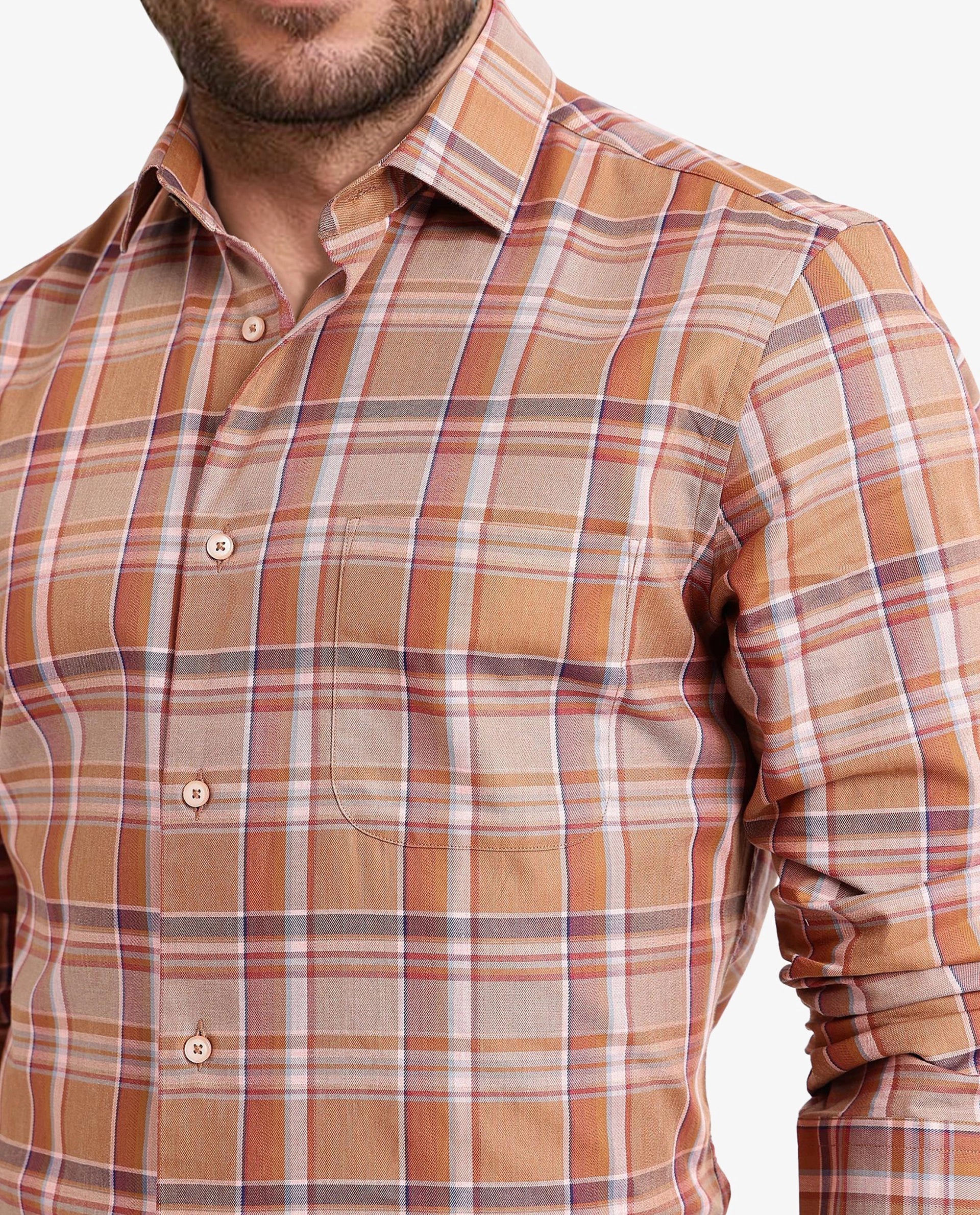 Rare Rabbit Men's Mamidi Orange Cotton Checked Print Regular Fit Full Sleeve Collared Shirt - Image 3