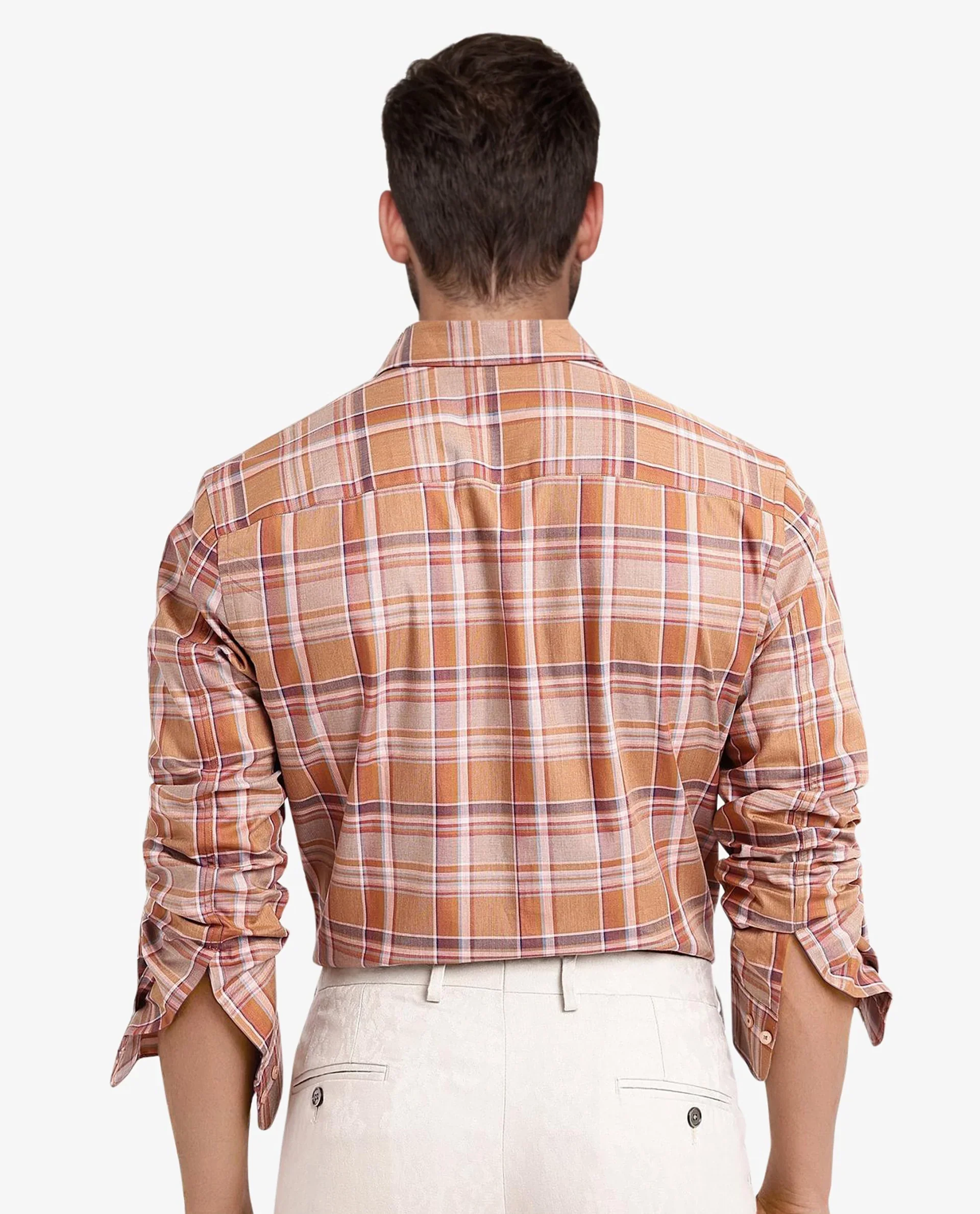 Rare Rabbit Men's Mamidi Orange Cotton Checked Print Regular Fit Full Sleeve Collared Shirt - Image 4