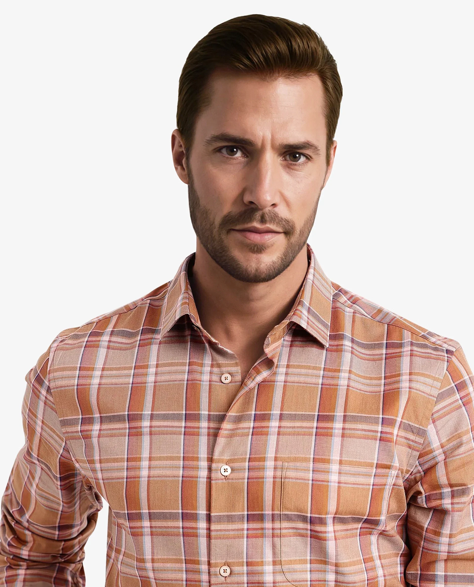 Rare Rabbit Men's Mamidi Orange Cotton Checked Print Regular Fit Full Sleeve Collared Shirt - Image 6