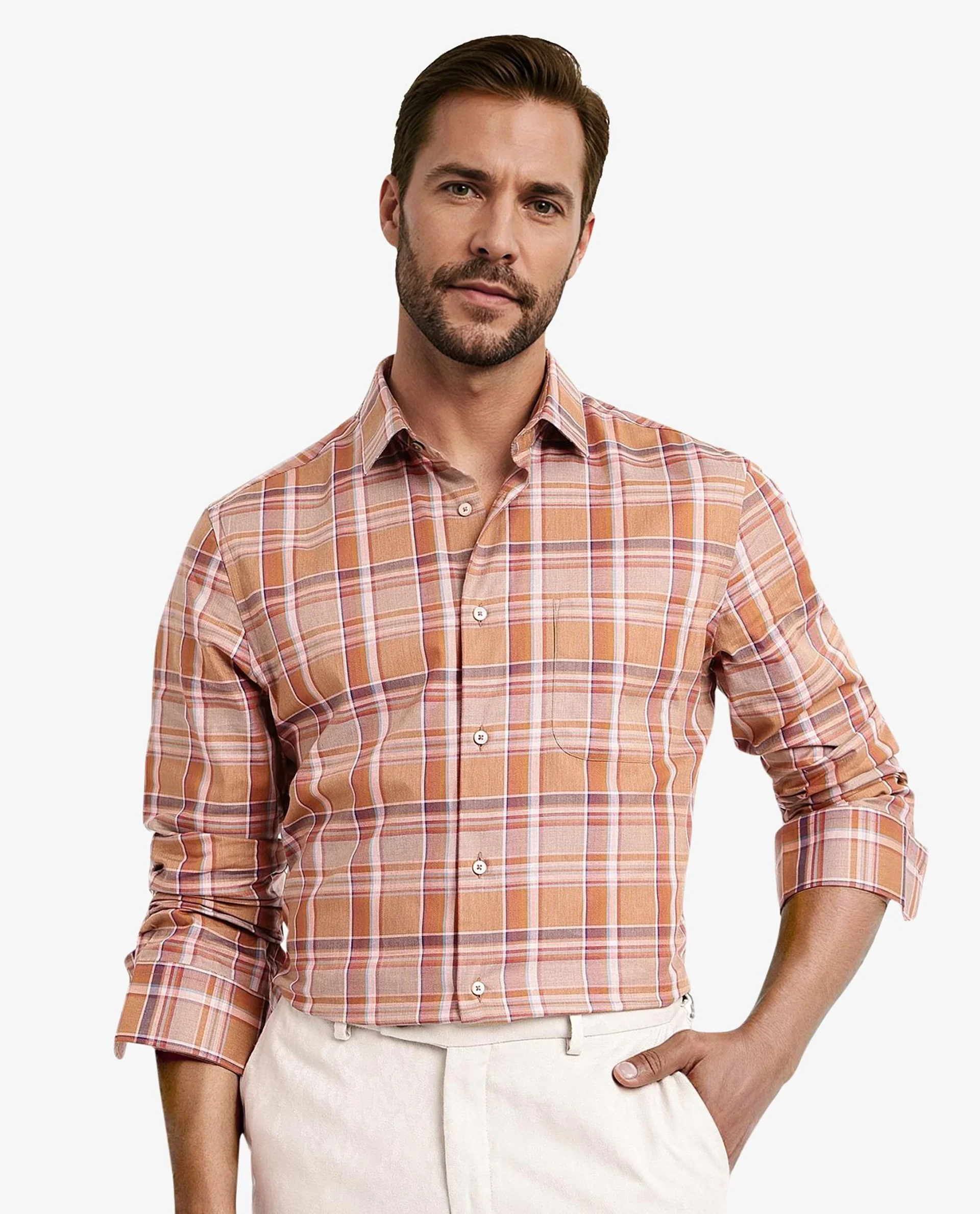 Rare Rabbit Men's Mamidi Orange Cotton Checked Print Regular Fit Full Sleeve Collared Shirt - Image 7
