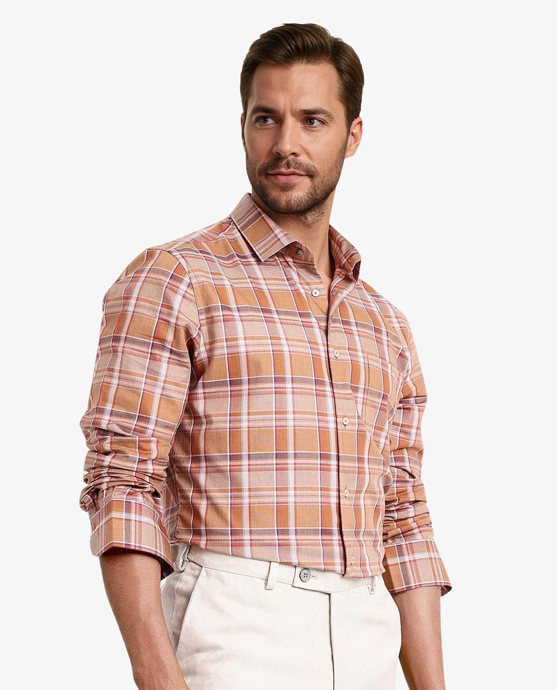 Rare Rabbit Men's Mamidi Orange Cotton Checked Print Regular Fit Full Sleeve Collared Shirt - Image 8