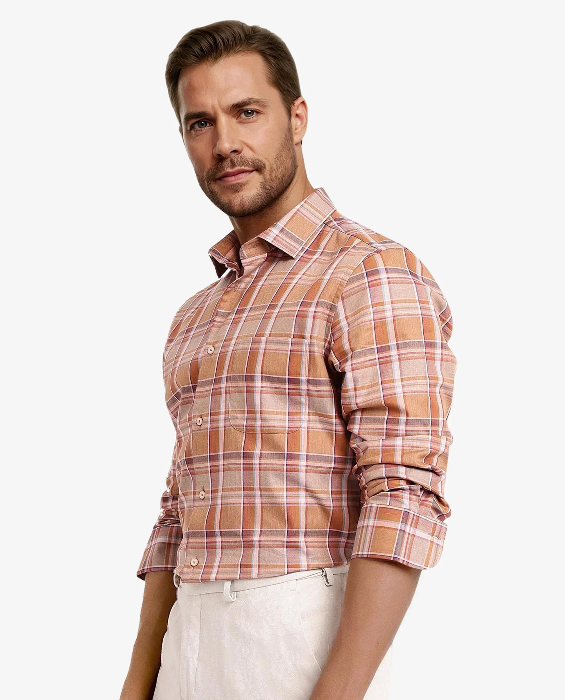Rare Rabbit Men's Mamidi Orange Cotton Checked Print Regular Fit Full Sleeve Collared Shirt - Image 9