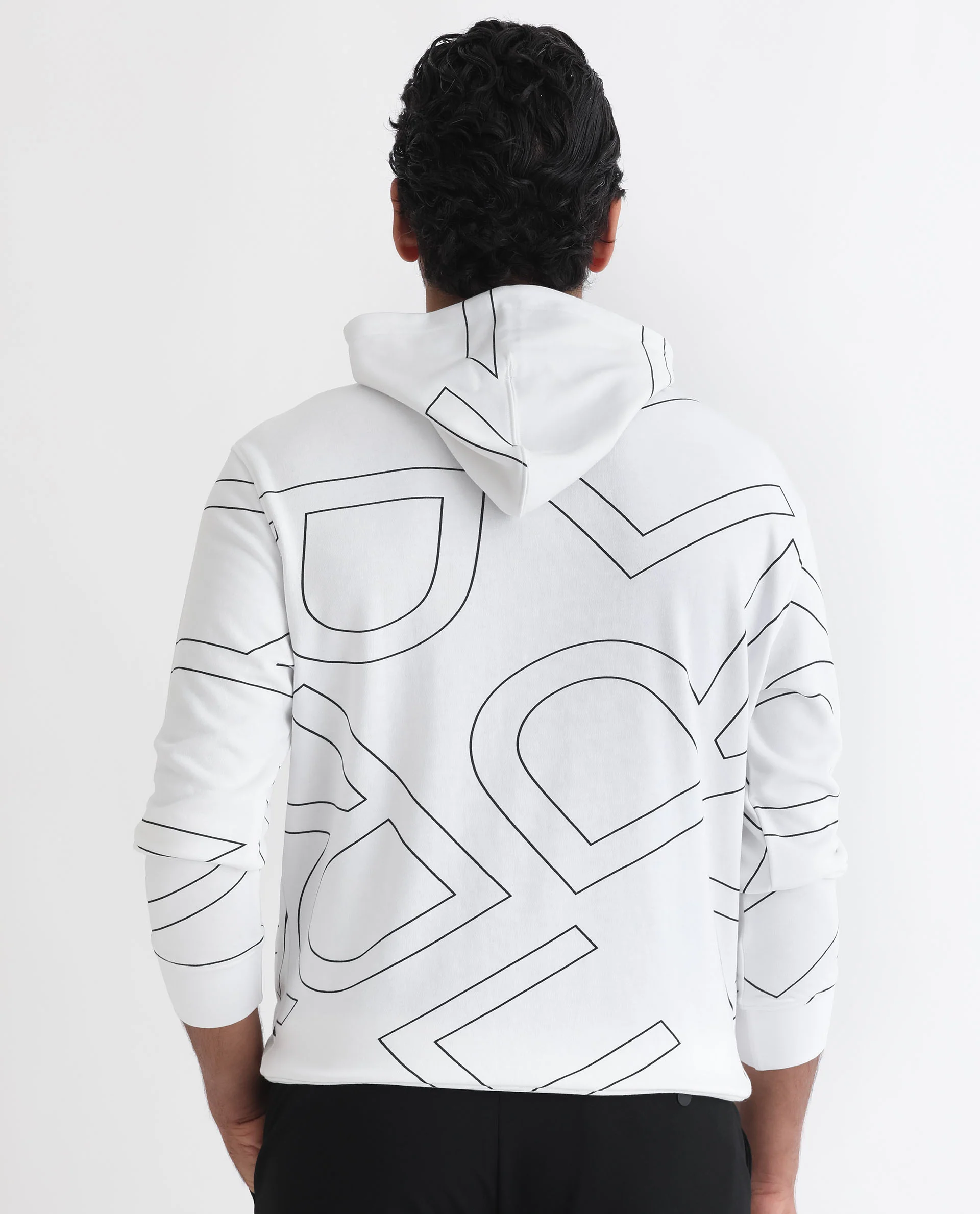 Rare Rabbit Men's Mamoth White Cotton Monogram Print Relaxed Fit Full Sleeve Hooded Sweatshirt - Image 10