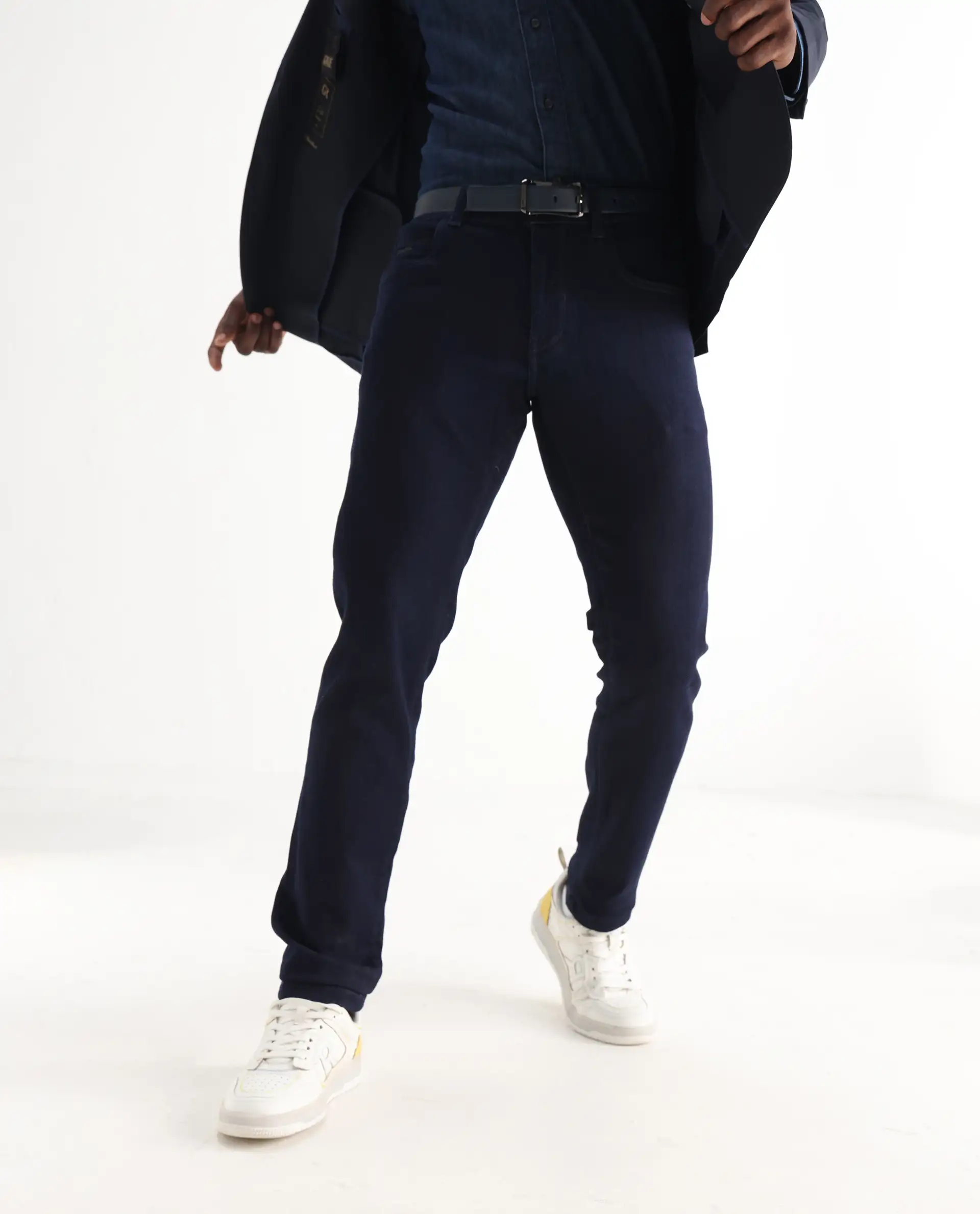 Rare Rabbit Men's Manado Dark Navy Cotton Blend Plain Hawk Slim Fit Jeans - Image 2