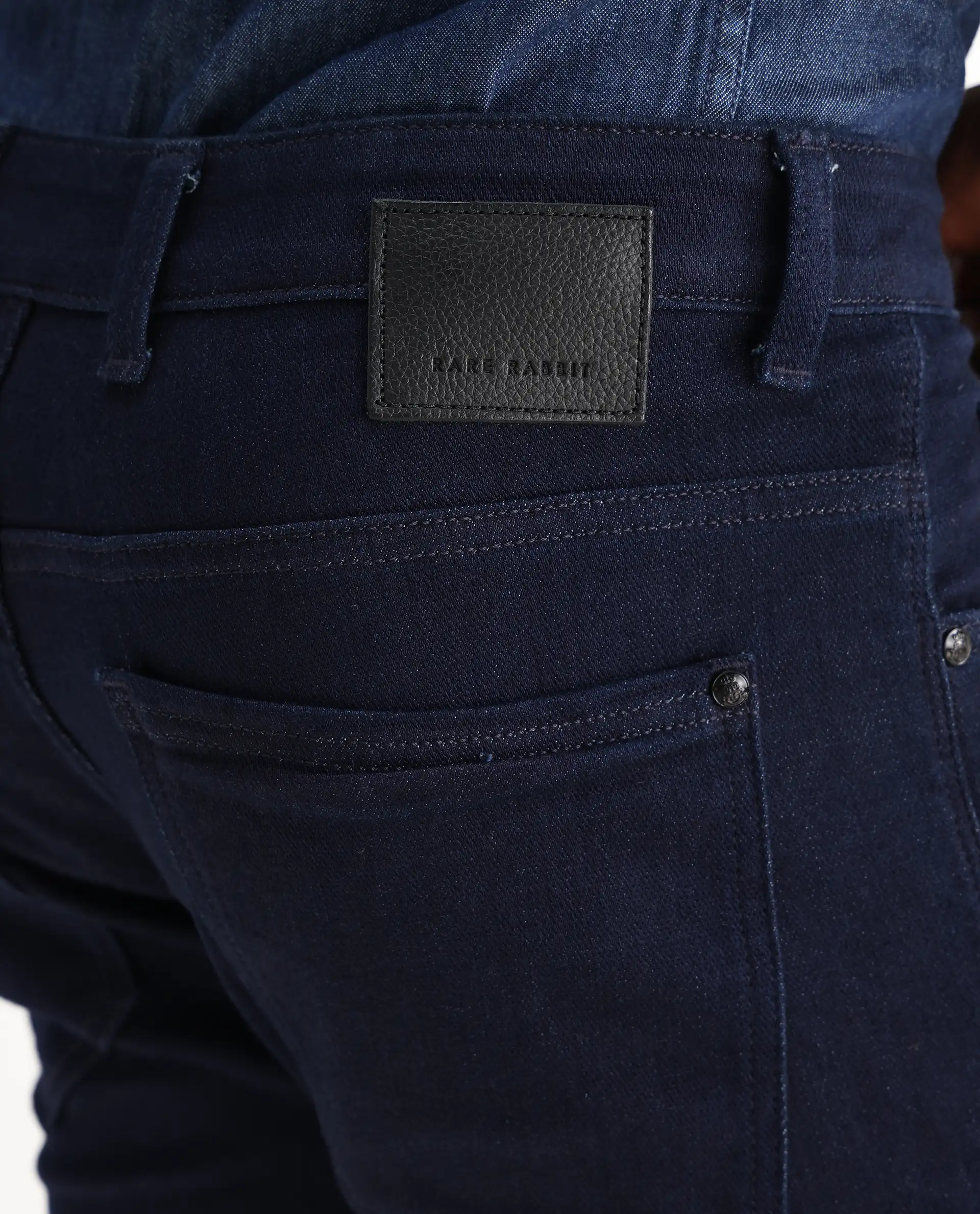 Rare Rabbit Men's Manado Dark Navy Cotton Blend Plain Hawk Slim Fit Jeans - Image 4