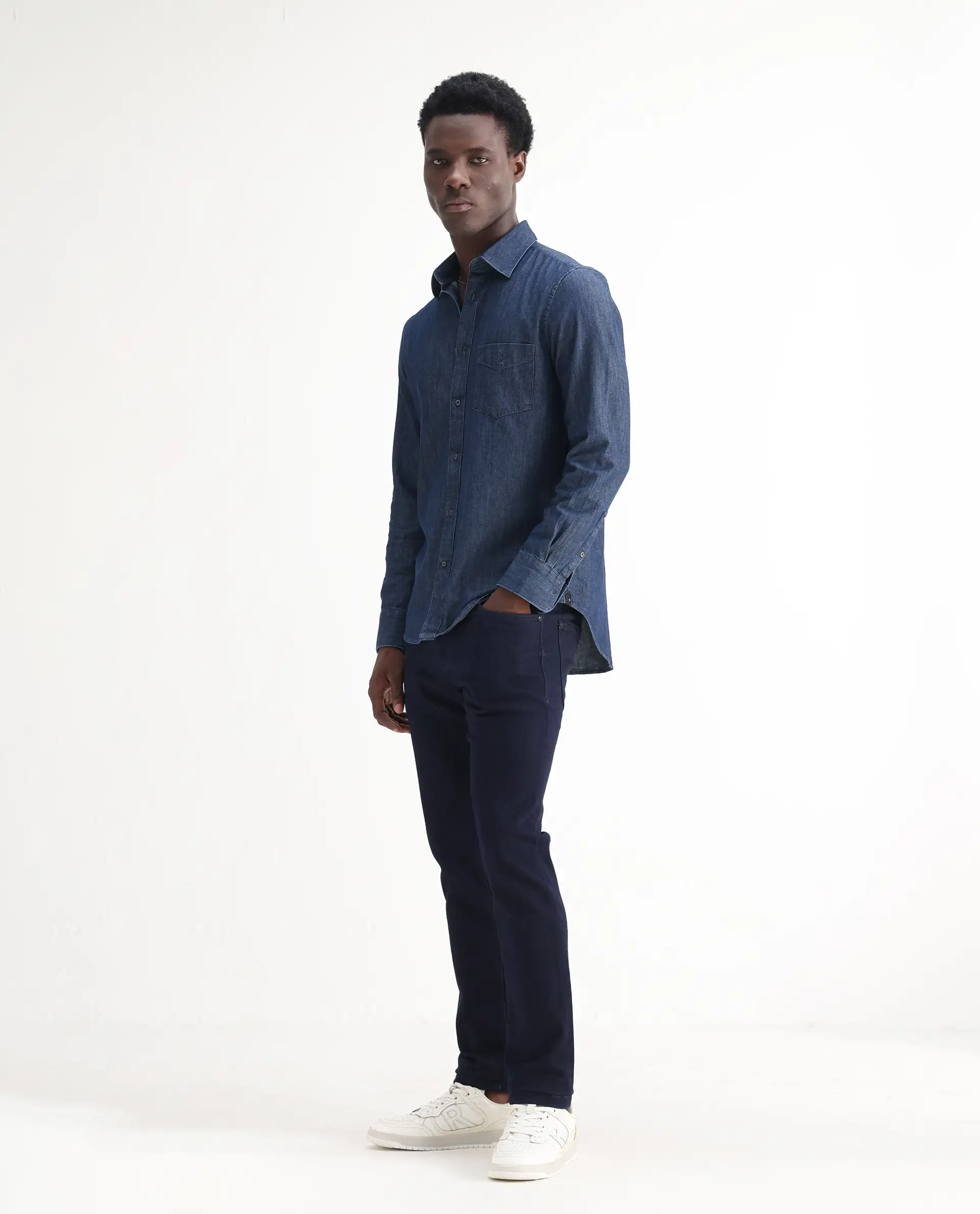 Rare Rabbit Men's Manado Dark Navy Cotton Blend Plain Hawk Slim Fit Jeans - Image 7