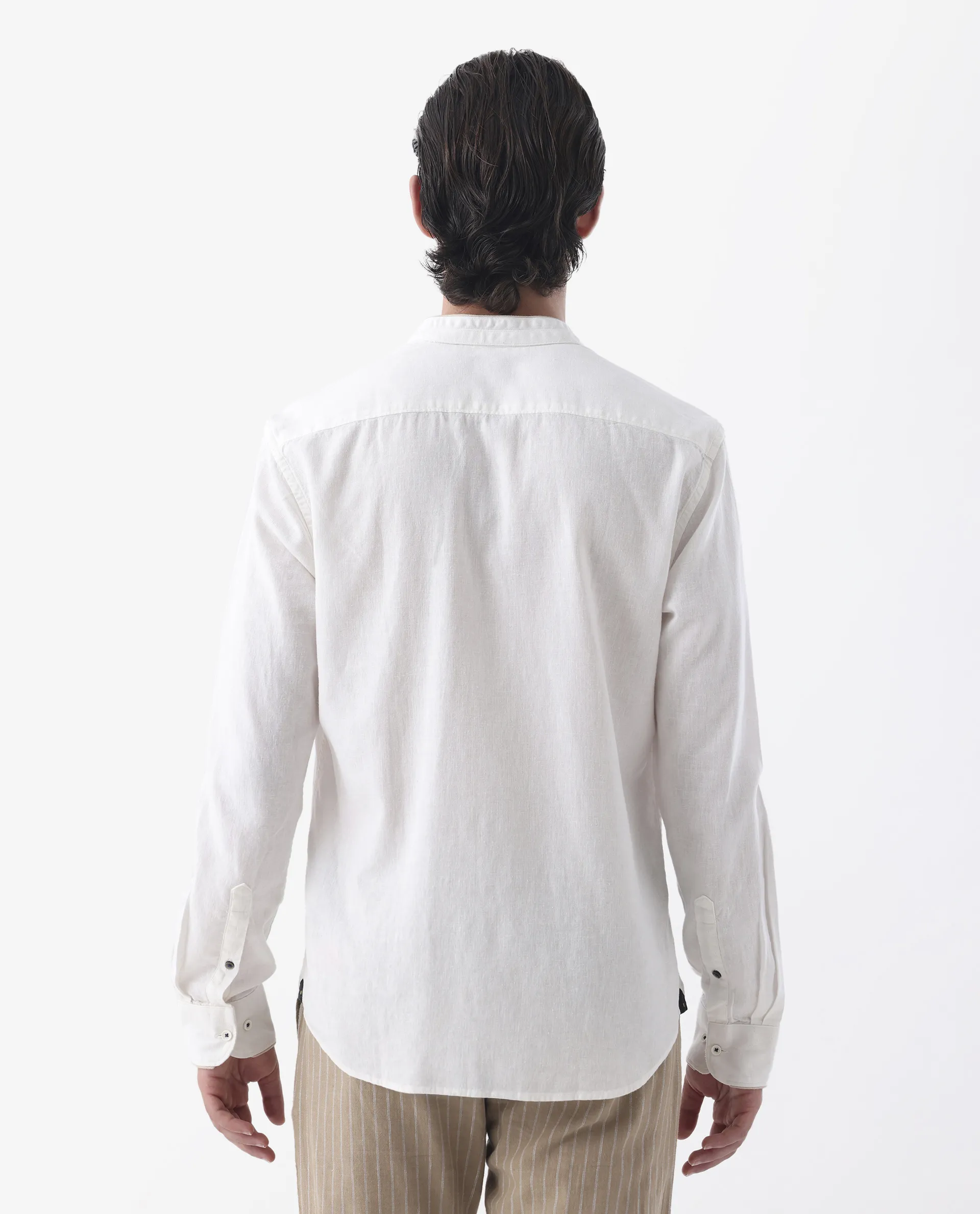Rare Rabbit Men's Manderin White 100% Linen Plain Regular Fit Full Sleeve Mandarin Collar Shirt - Image 8