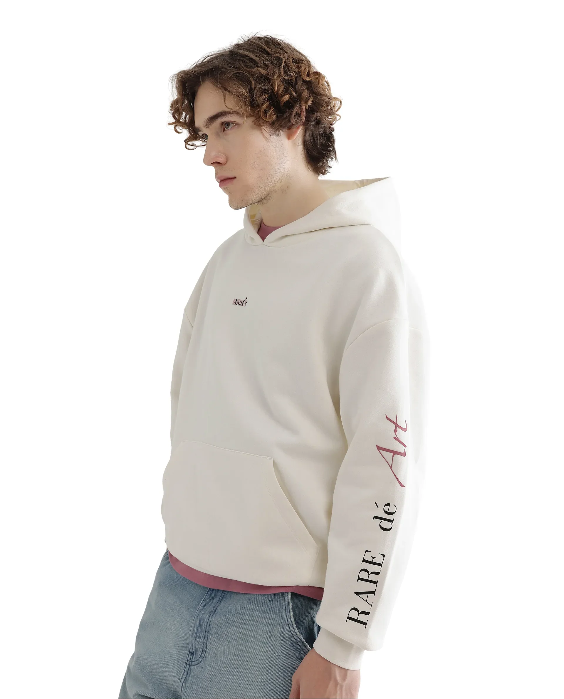 Rare Rabbit Men's Maner Off White Cotton Blend Graphic Print Boxy Fit Full Sleeve Hooded Sweatshirt - Image 5