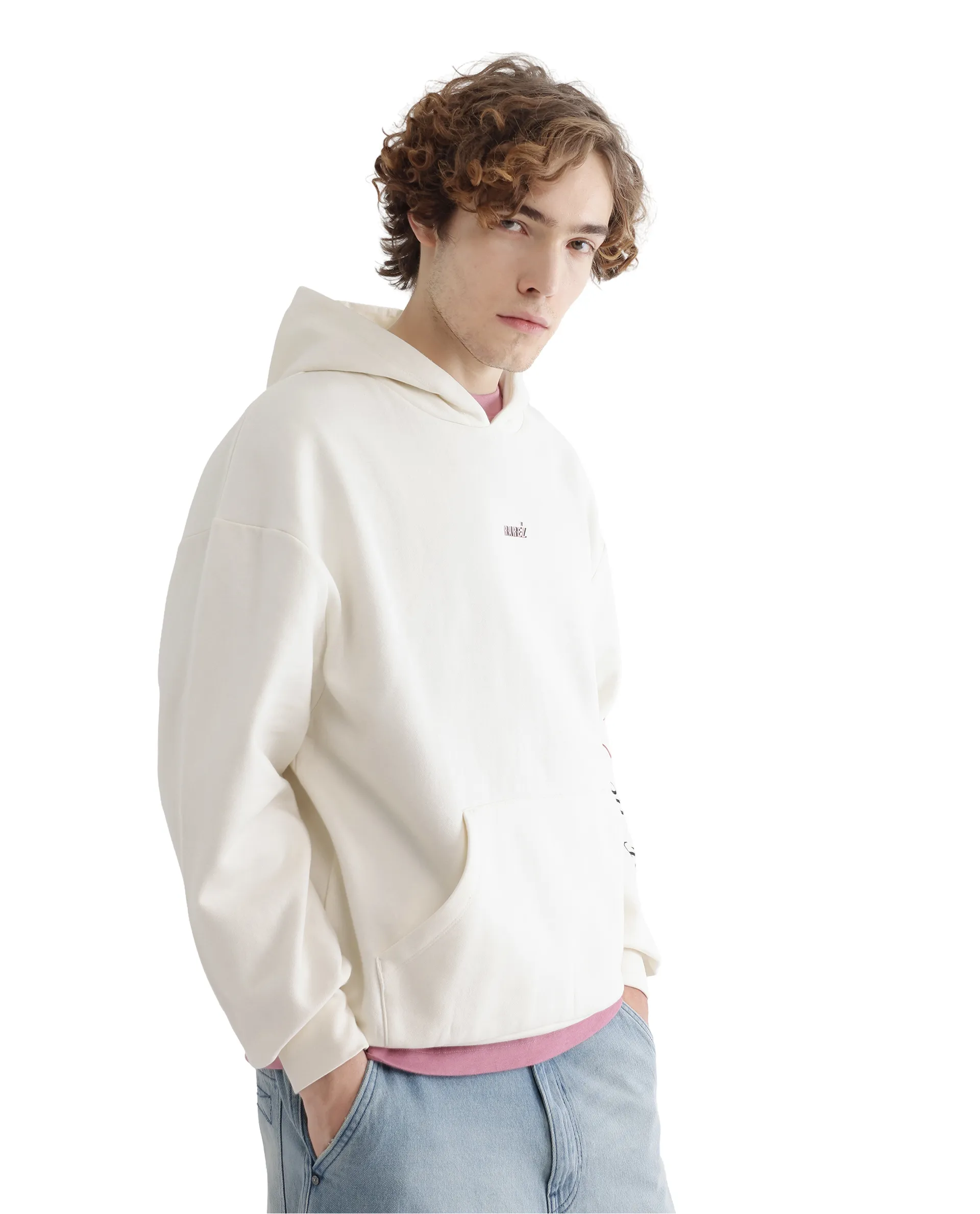 Rare Rabbit Men's Maner Off White Cotton Blend Graphic Print Boxy Fit Full Sleeve Hooded Sweatshirt - Image 6