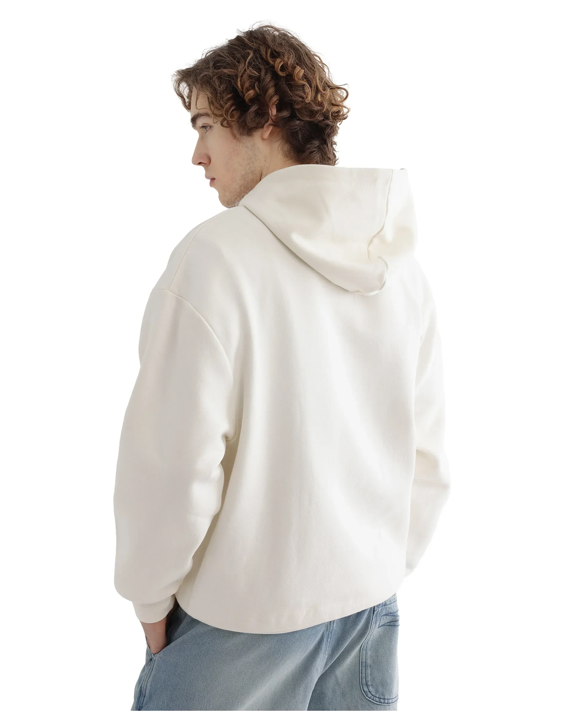 Rare Rabbit Men's Maner Off White Cotton Blend Graphic Print Boxy Fit Full Sleeve Hooded Sweatshirt - Image 8