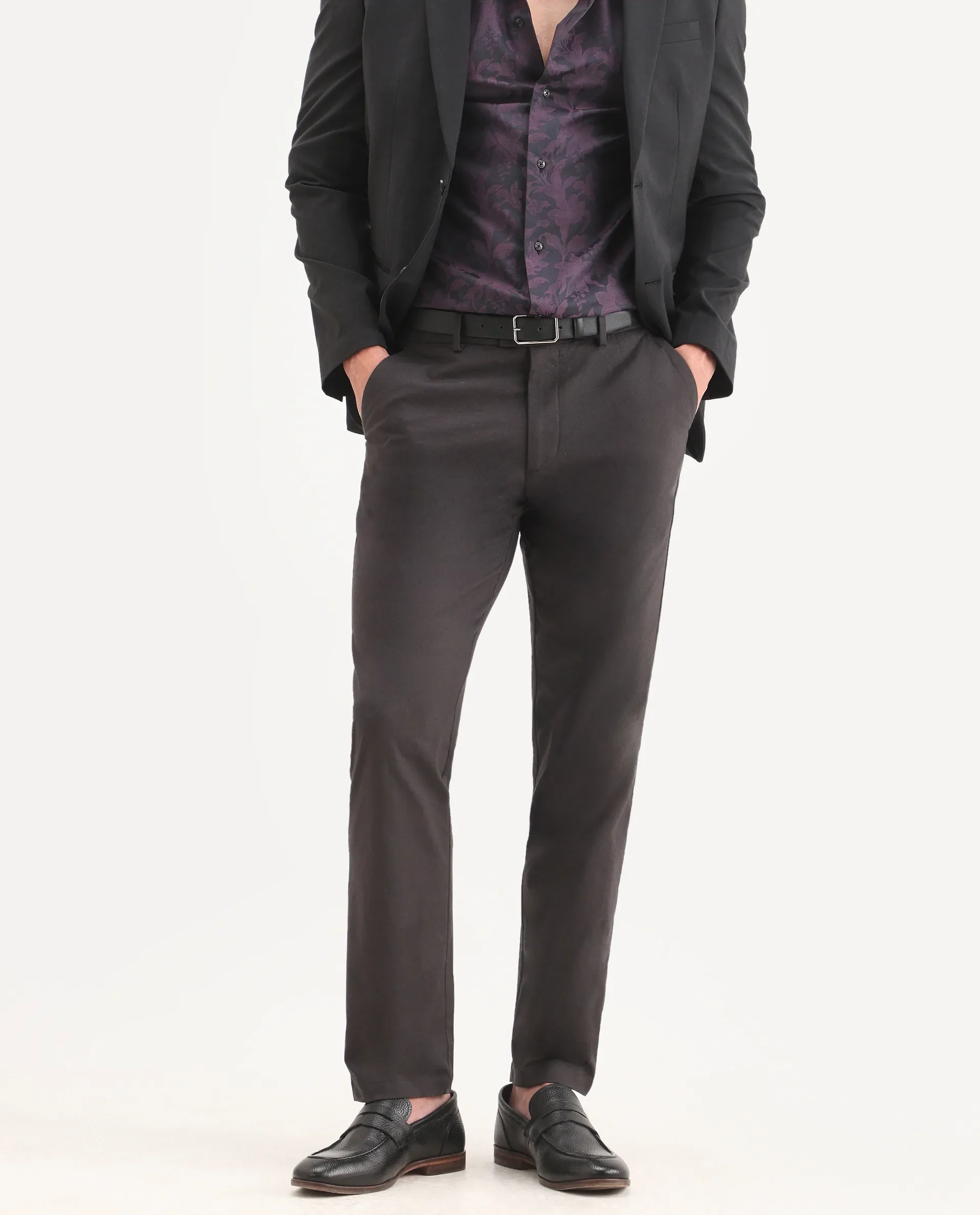 Rare Rabbit Men's Mang Dark Grey Polyester Blend Fabric Regular Fit Plain Trouser - Image 2