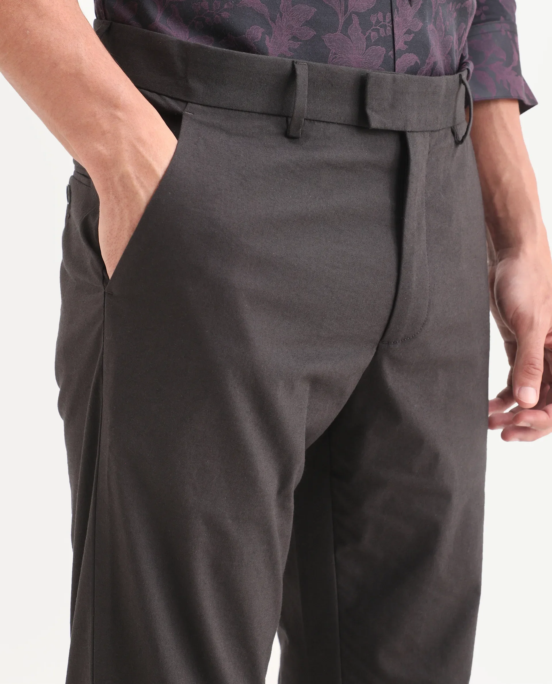 Rare Rabbit Men's Mang Dark Grey Polyester Blend Fabric Regular Fit Plain Trouser - Image 3