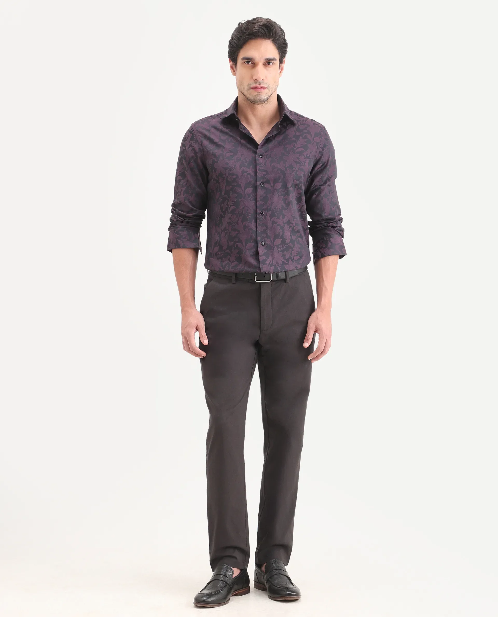 Rare Rabbit Men's Mang Dark Grey Polyester Blend Fabric Regular Fit Plain Trouser - Image 4