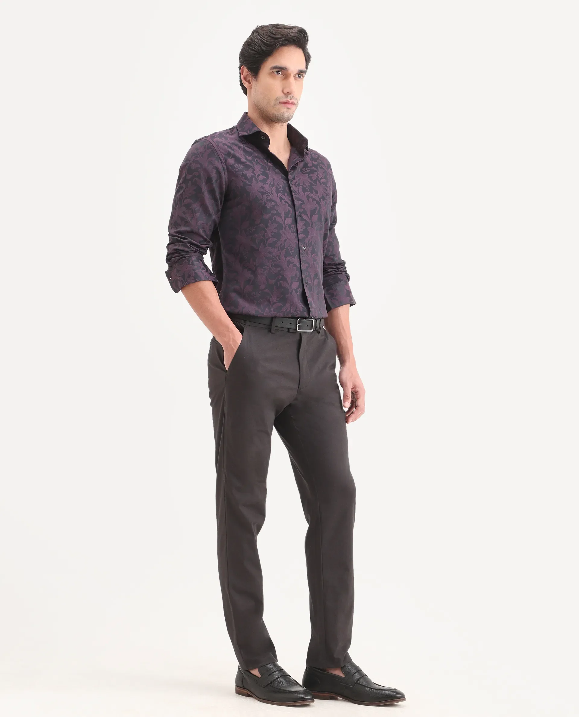 Rare Rabbit Men's Mang Dark Grey Polyester Blend Fabric Regular Fit Plain Trouser - Image 6