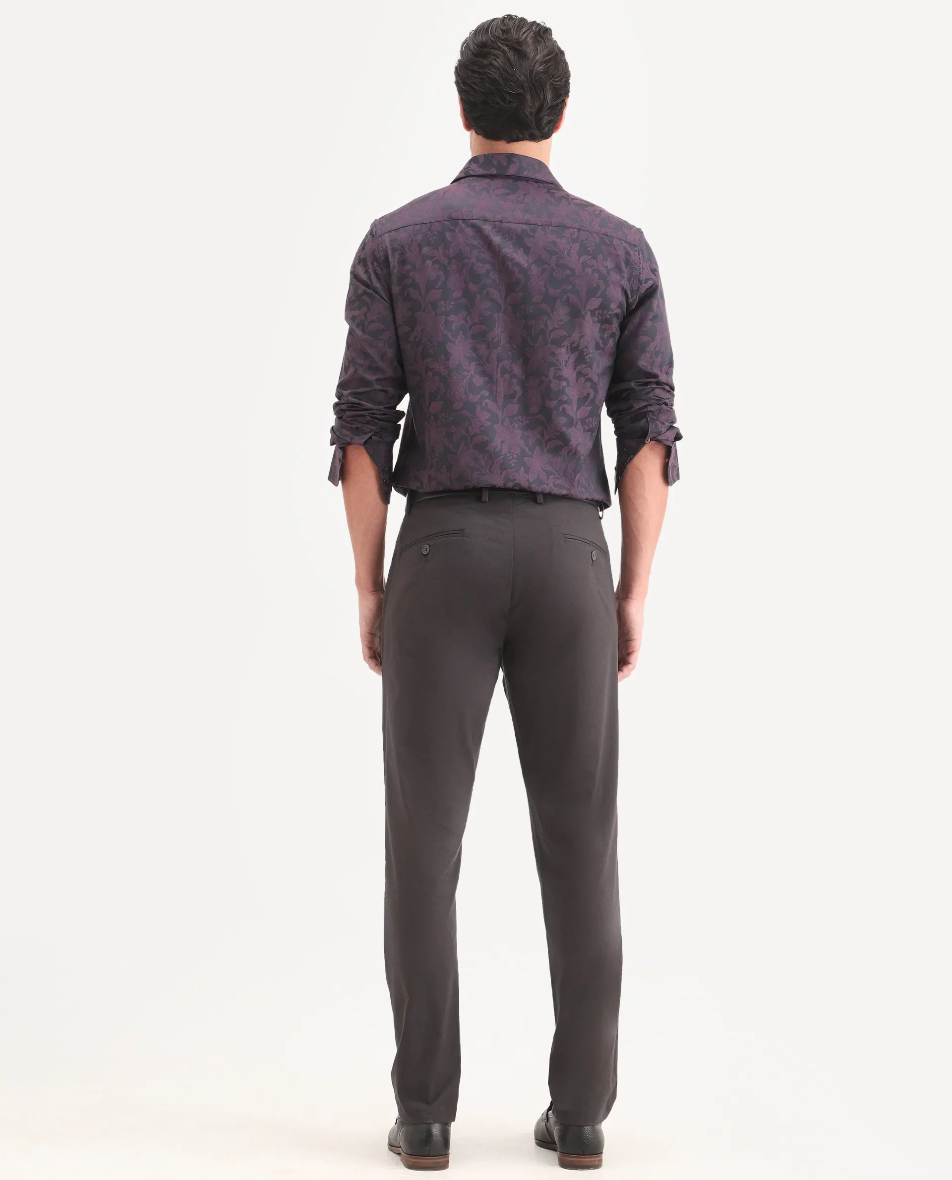 Rare Rabbit Men's Mang Dark Grey Polyester Blend Fabric Regular Fit Plain Trouser - Image 7