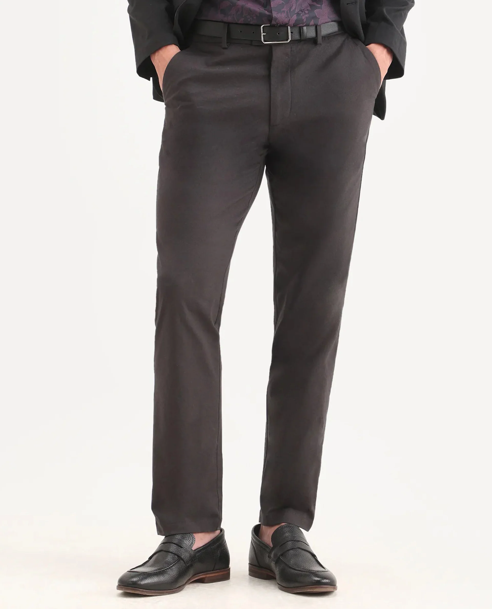 Rare Rabbit Men's Mang Dark Grey Polyester Blend Fabric Regular Fit Plain Trouser - Image 8